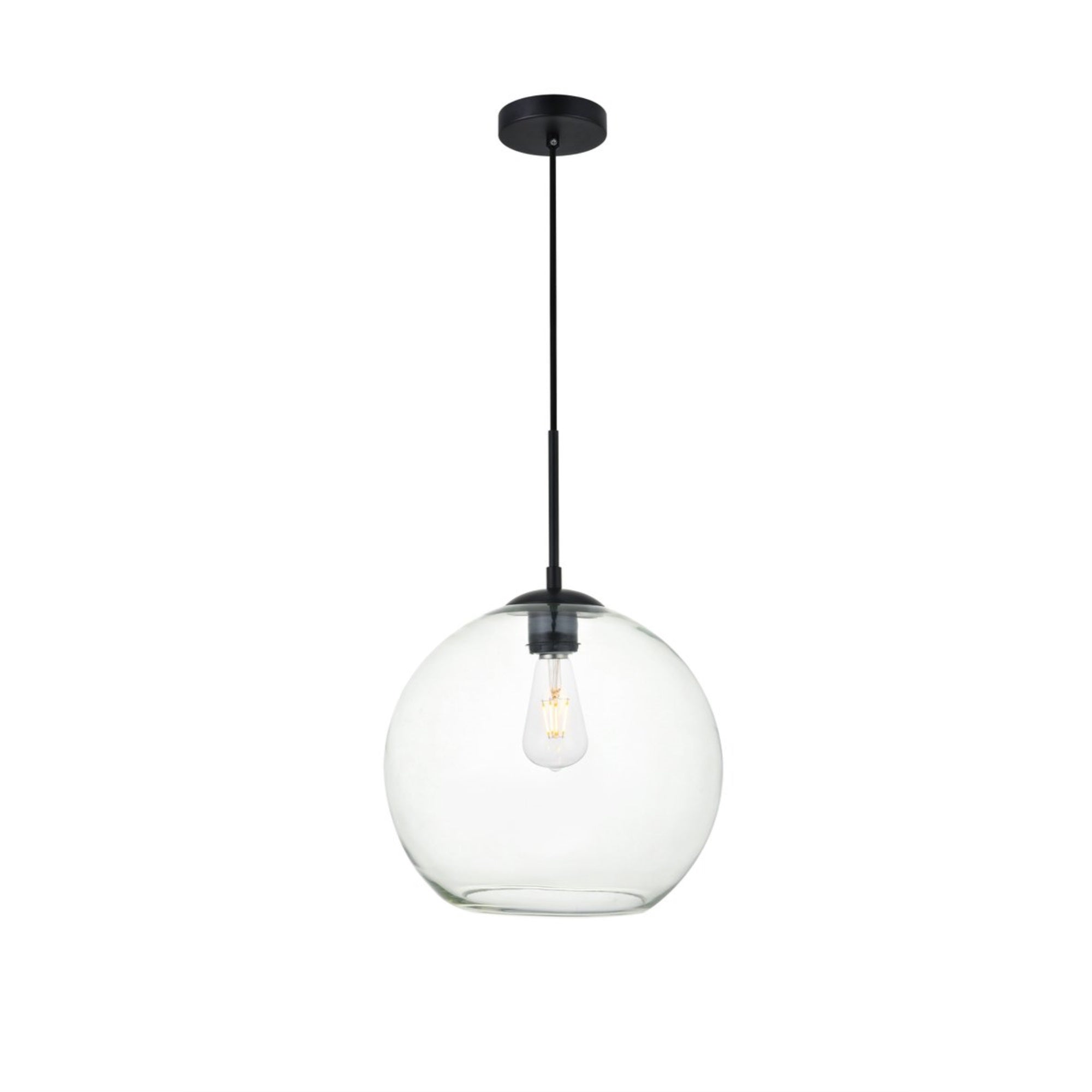 ZOUXO Elegant Lighting Baxter 1-Light Pendant, Metal, Iron, Black & Clear Finish, Model LD2224BK