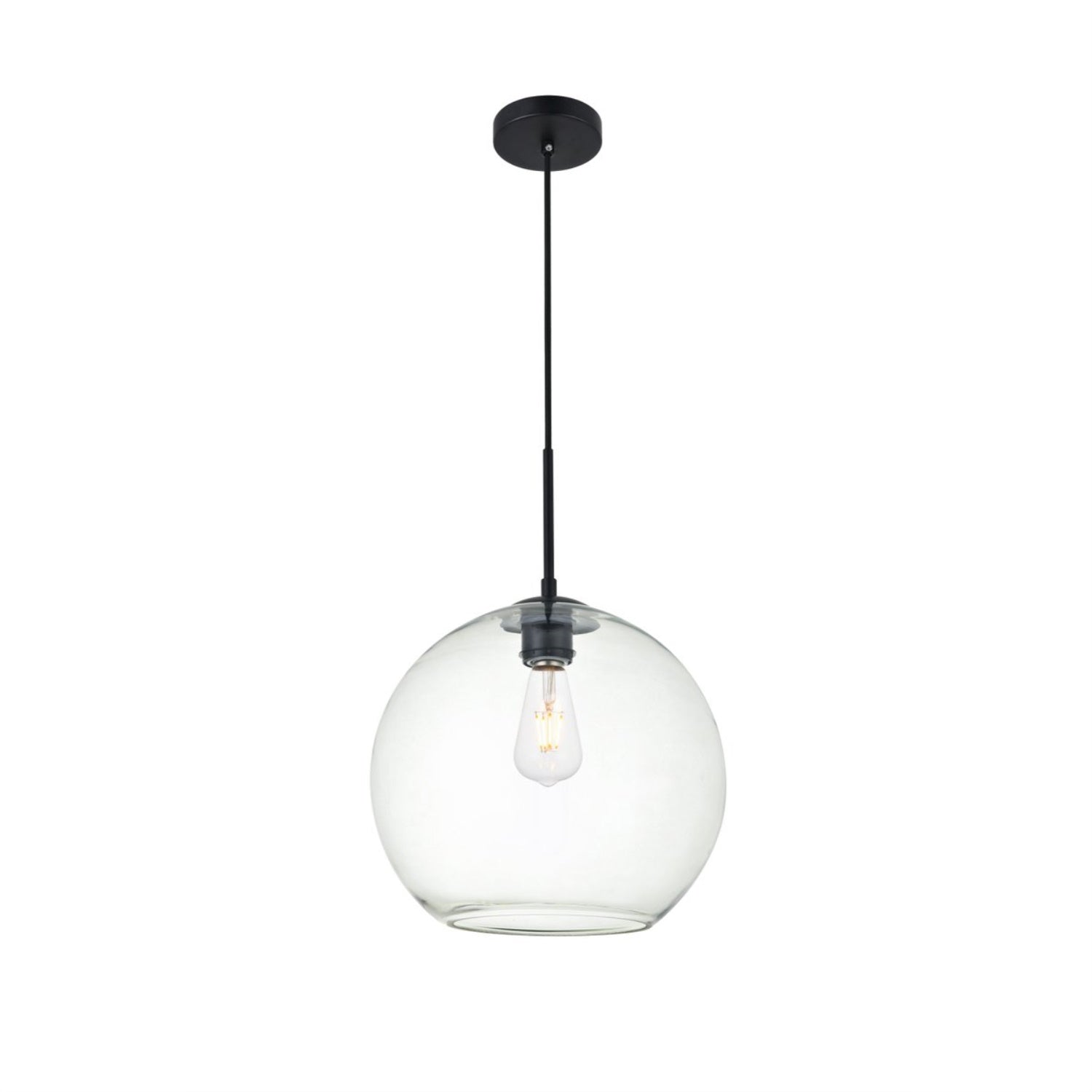 ZOUXO Elegant Lighting Baxter 1-Light Pendant, Metal, Iron, Black & Clear Finish, Model LD2224BK