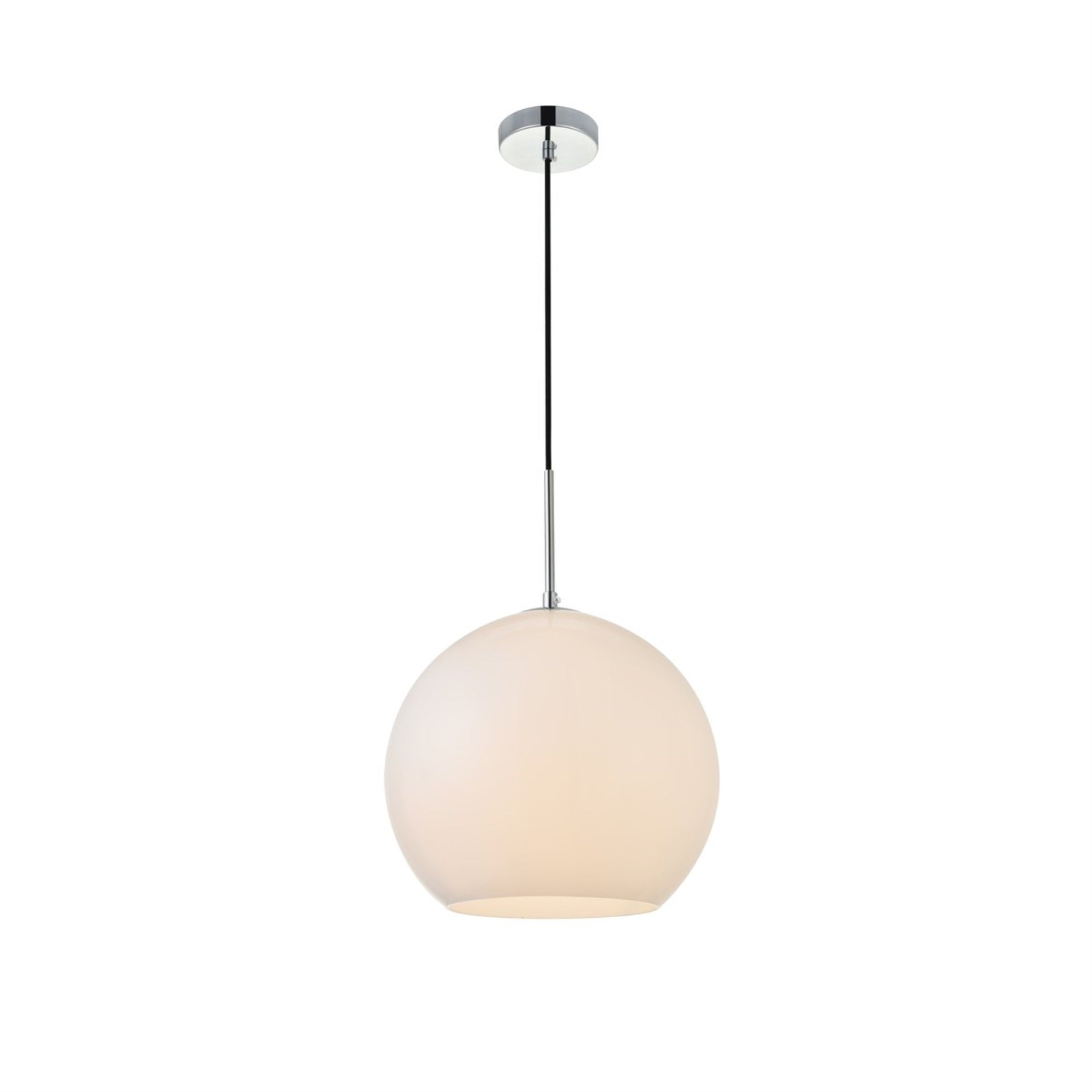 Elegant Lighting Baxter 1-Light Metal Pendant, Chrome & Frosted White, Model LD2225C, Iron Material