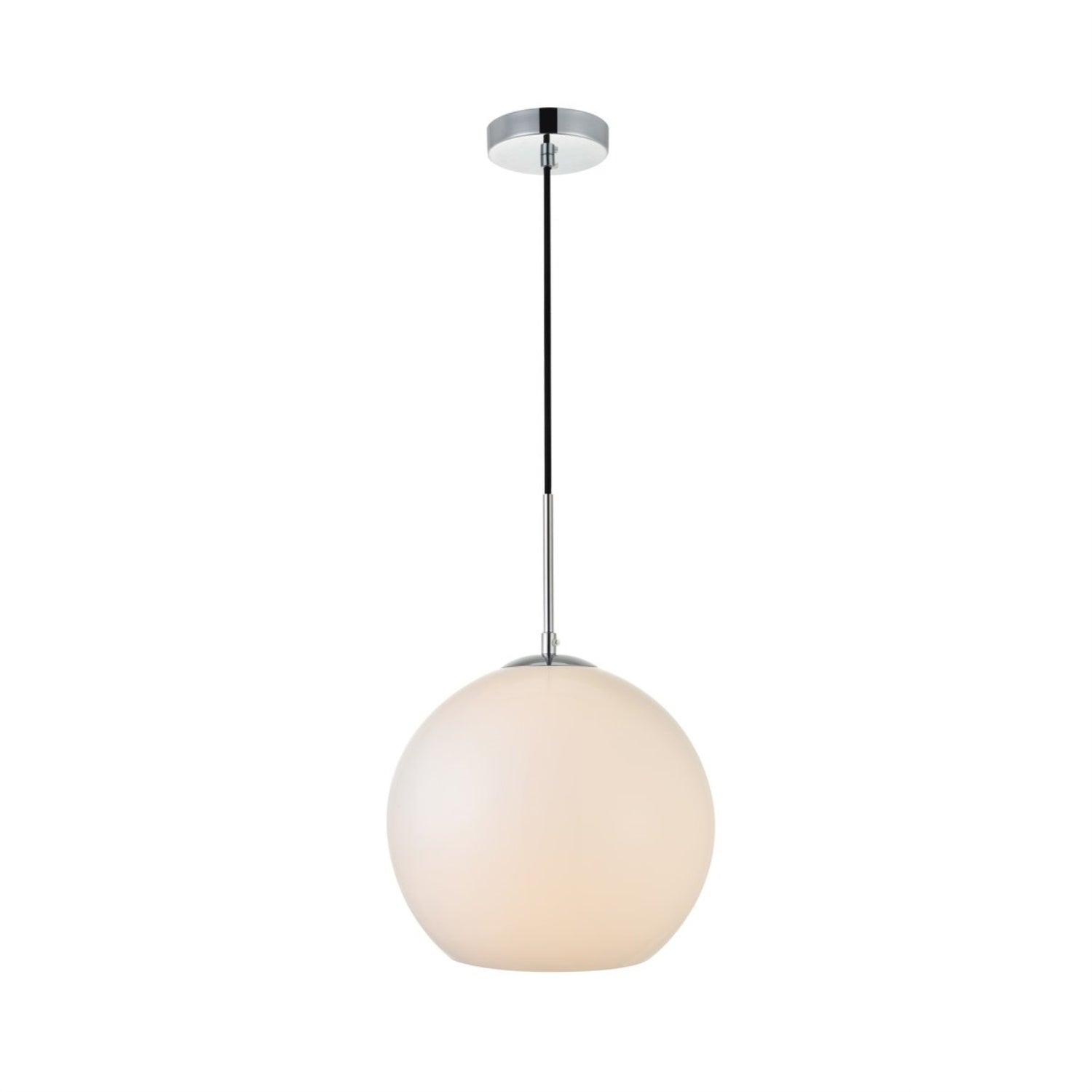 Elegant Lighting Baxter 1-Light Metal Pendant, Chrome & Frosted White, Model LD2225C, Iron Material