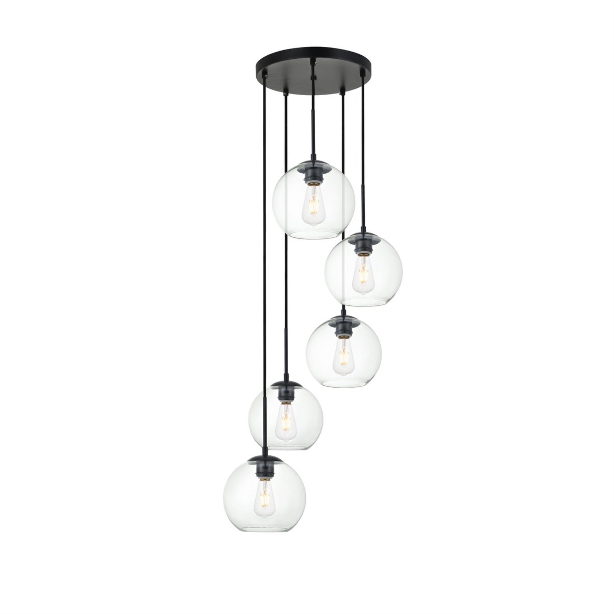 Living District 5-Light Metal Pendant, Black and Clear Finish, Model LD2226BK, Clear Color