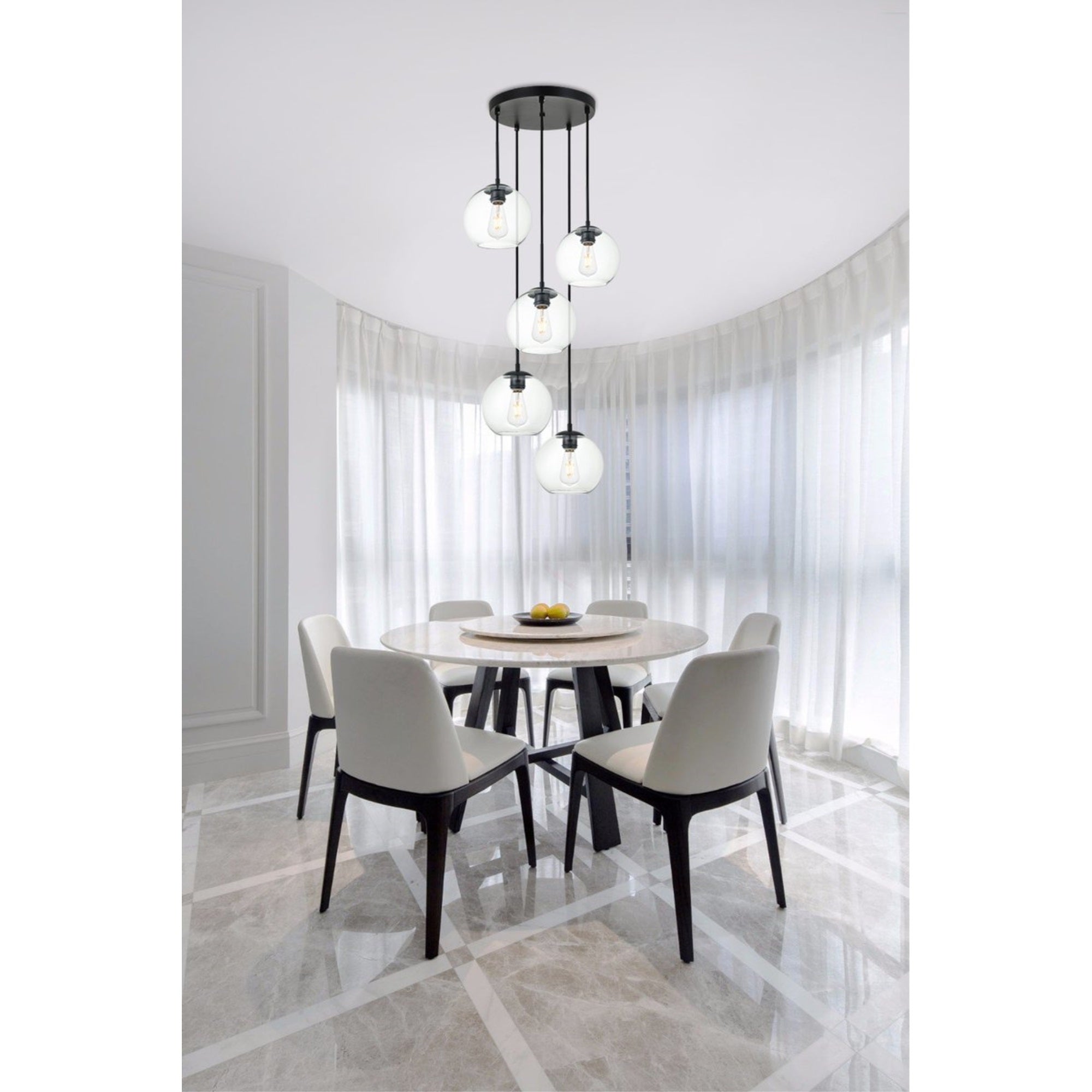 Living District 5-Light Metal Pendant, Black and Clear Finish, Model LD2226BK, Clear Color