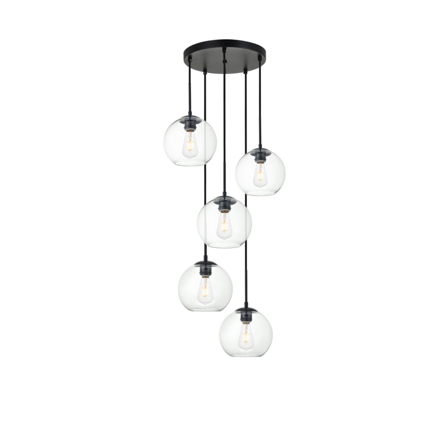 Living District 5-Light Metal Pendant, Black and Clear Finish, Model LD2226BK, Clear Color