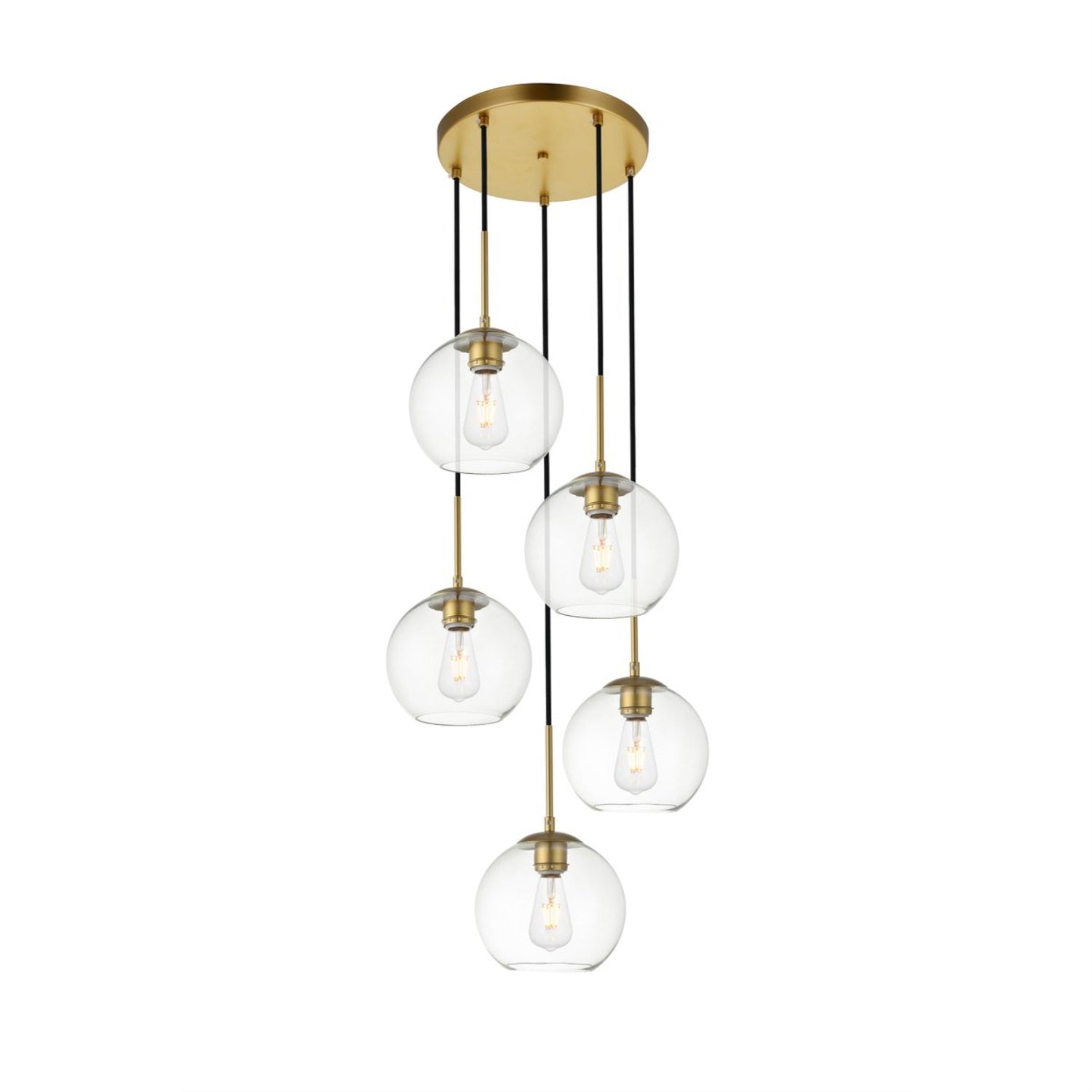Elegant Lighting Living District Baxter 5-Light Metal Pendant In Brass And Clear Finish