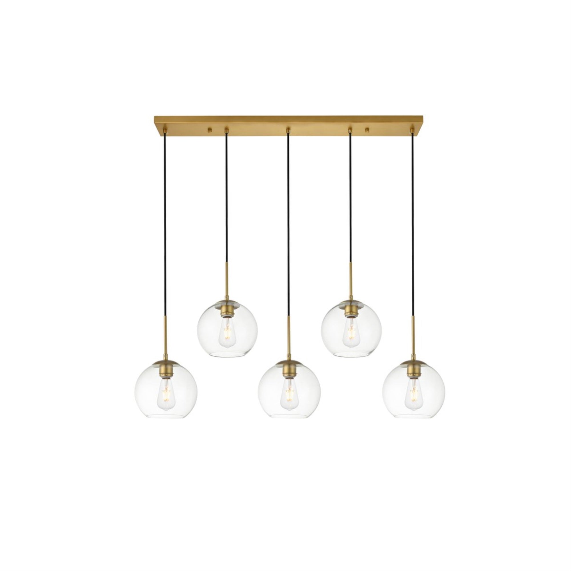 Living District Baxter Brass Pendant Light, 5 Lights, Clear Glass, Model LD2228BR