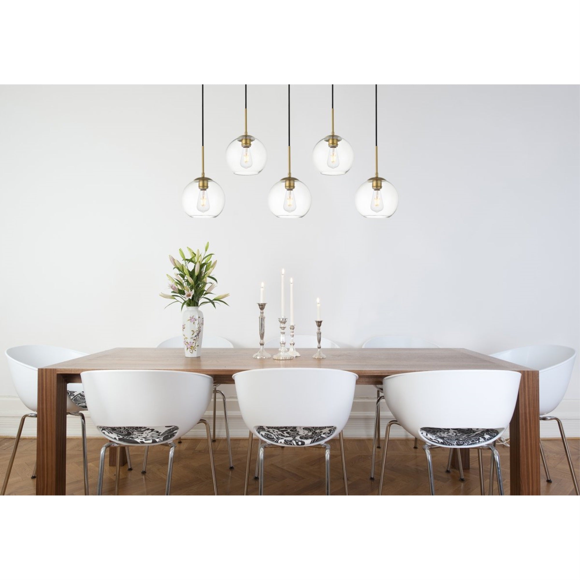 Living District Baxter Brass Pendant Light, 5 Lights, Clear Glass, Model LD2228BR