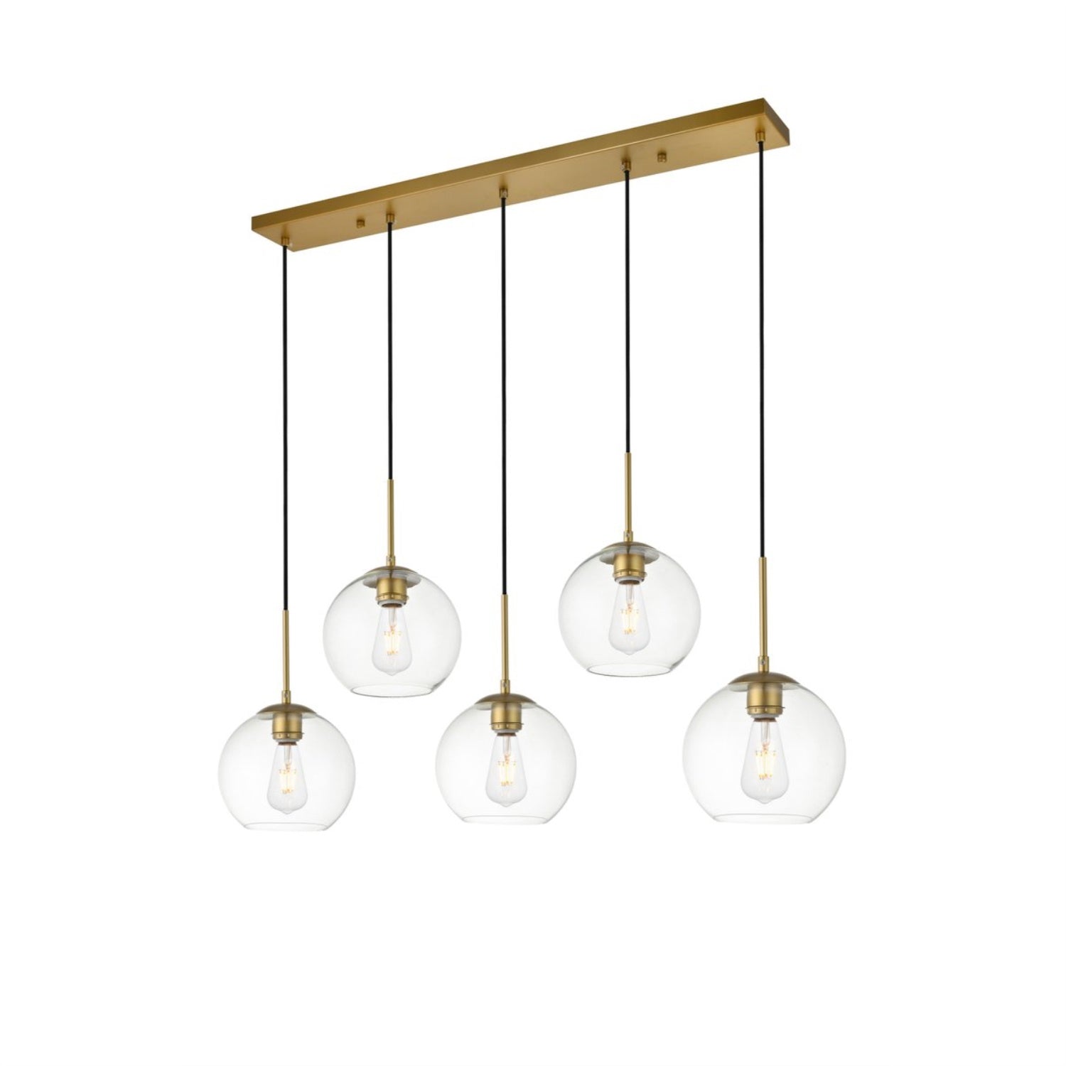 Living District Baxter Brass Pendant Light, 5 Lights, Clear Glass, Model LD2228BR