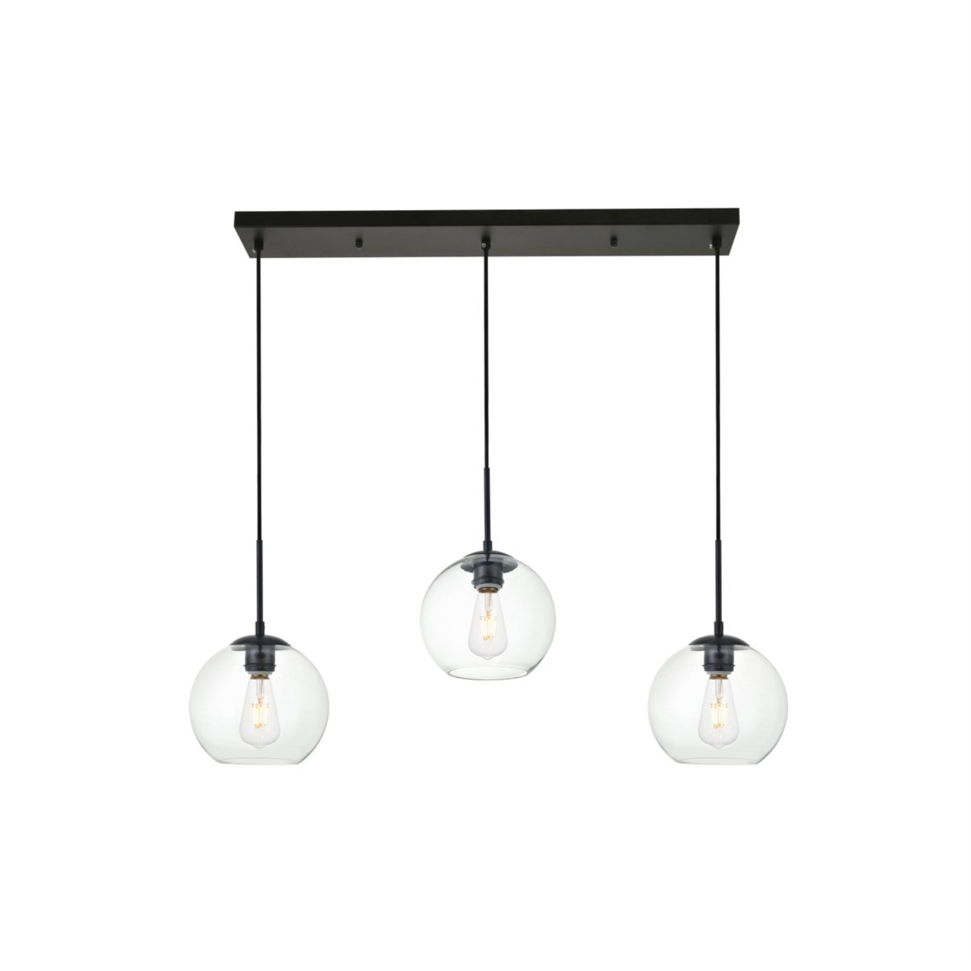 Elegant Lighting Living District Baxter Pendant Light 3 Lights Black Clear Glass Model LD2236BK