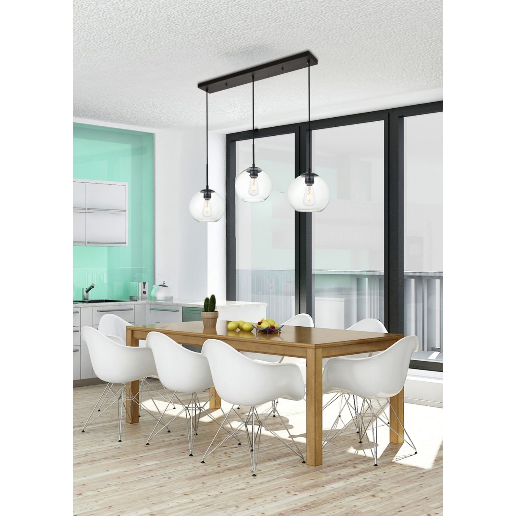 Elegant Lighting Living District Baxter Pendant Light 3 Lights Black Clear Glass Model LD2236BK