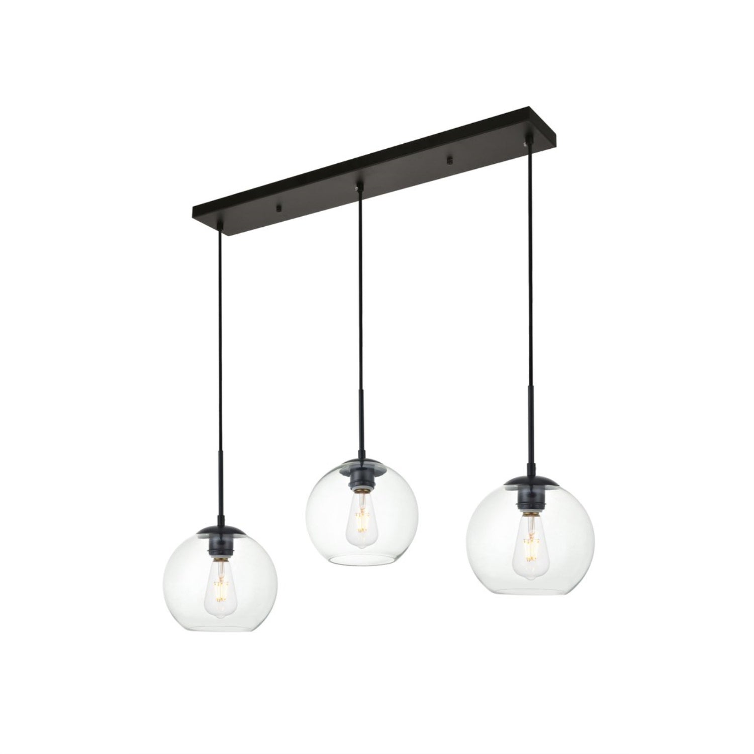 Elegant Lighting Living District Baxter Pendant Light 3 Lights Black Clear Glass Model LD2236BK