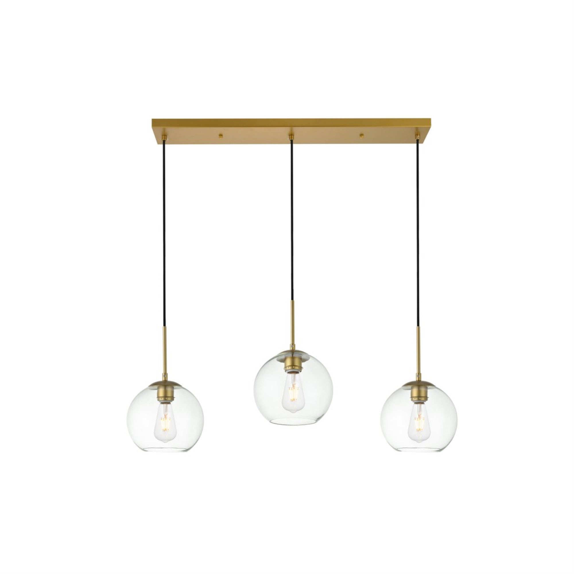 Elegant Lighting Baxter Brass Pendant Light - 3 Lights, Clear Glass, Model LD2236BR