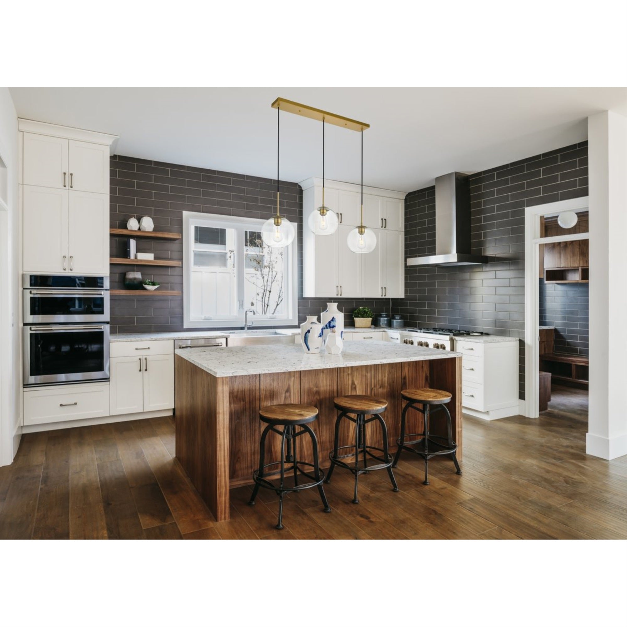 Elegant Lighting Baxter Brass Pendant Light - 3 Lights, Clear Glass, Model LD2236BR