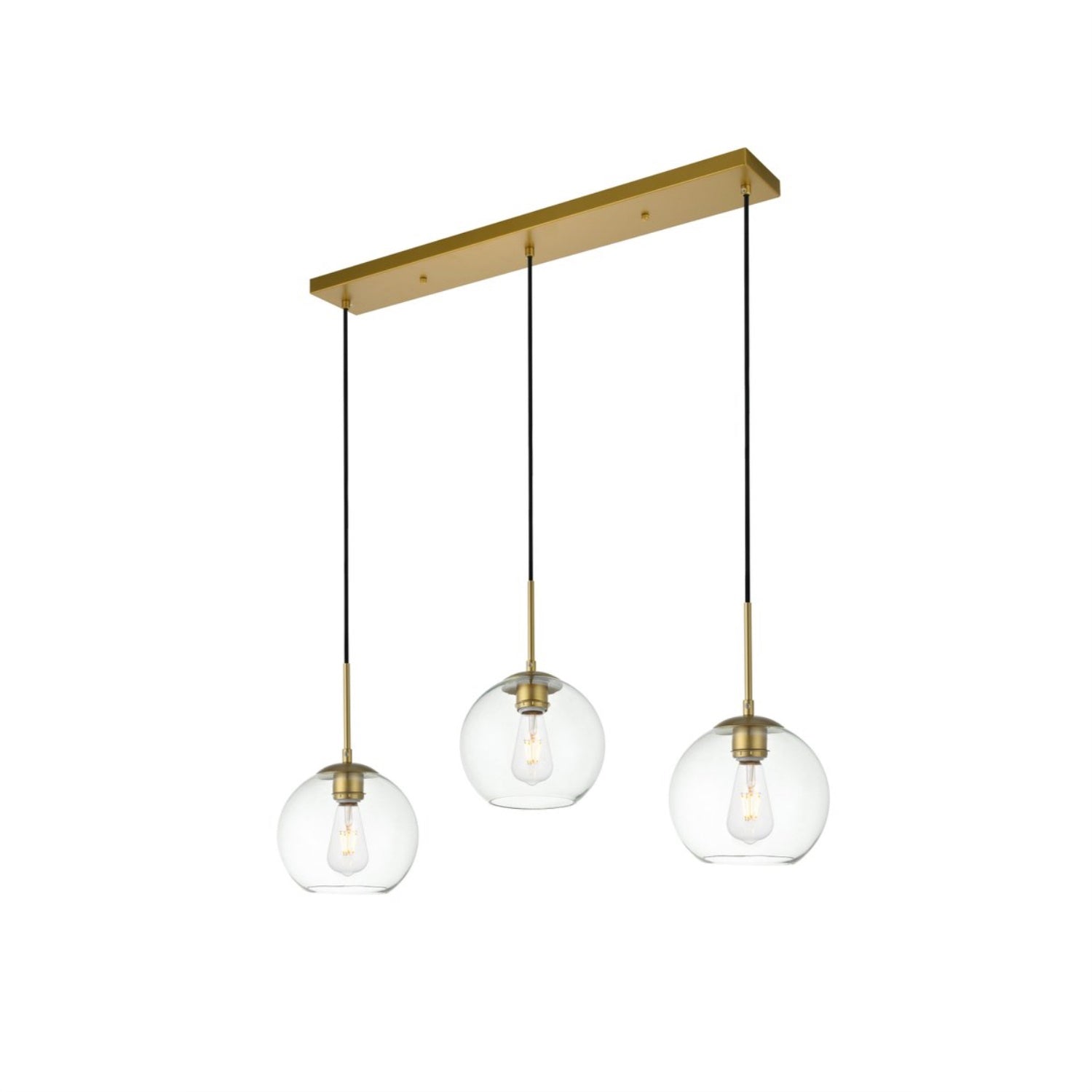 Elegant Lighting Baxter Brass Pendant Light - 3 Lights, Clear Glass, Model LD2236BR