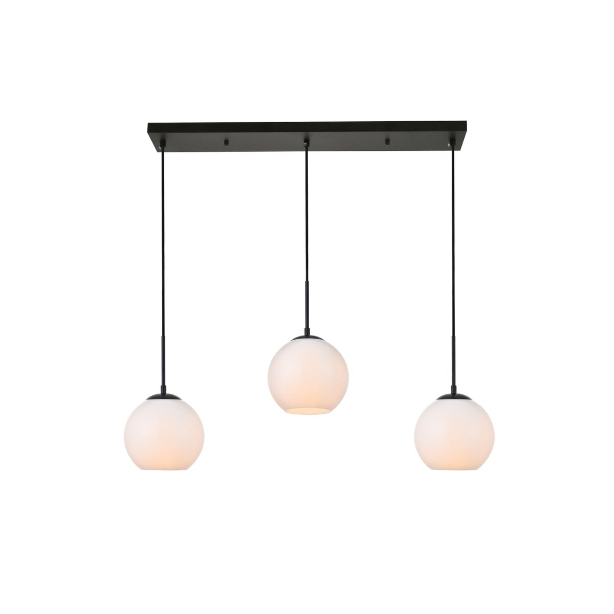 Living District 3-Light Pendant Light, Metal & Glass, Black/Frosted White, Model LD2237BK