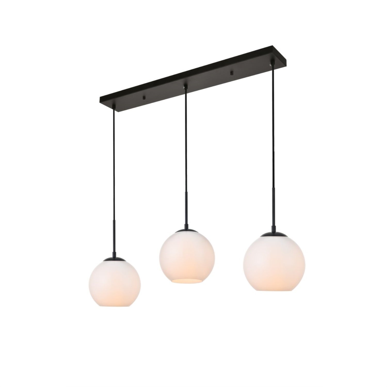 Living District 3-Light Pendant Light, Metal & Glass, Black/Frosted White, Model LD2237BK