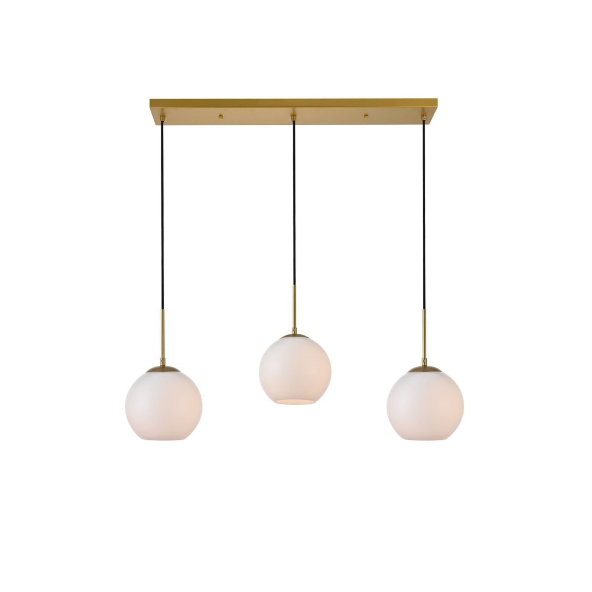 Elegant Lighting Baxter 3-Light Pendant Light, Metal & Glass, Brass/Frosted White, Model LD2237BR