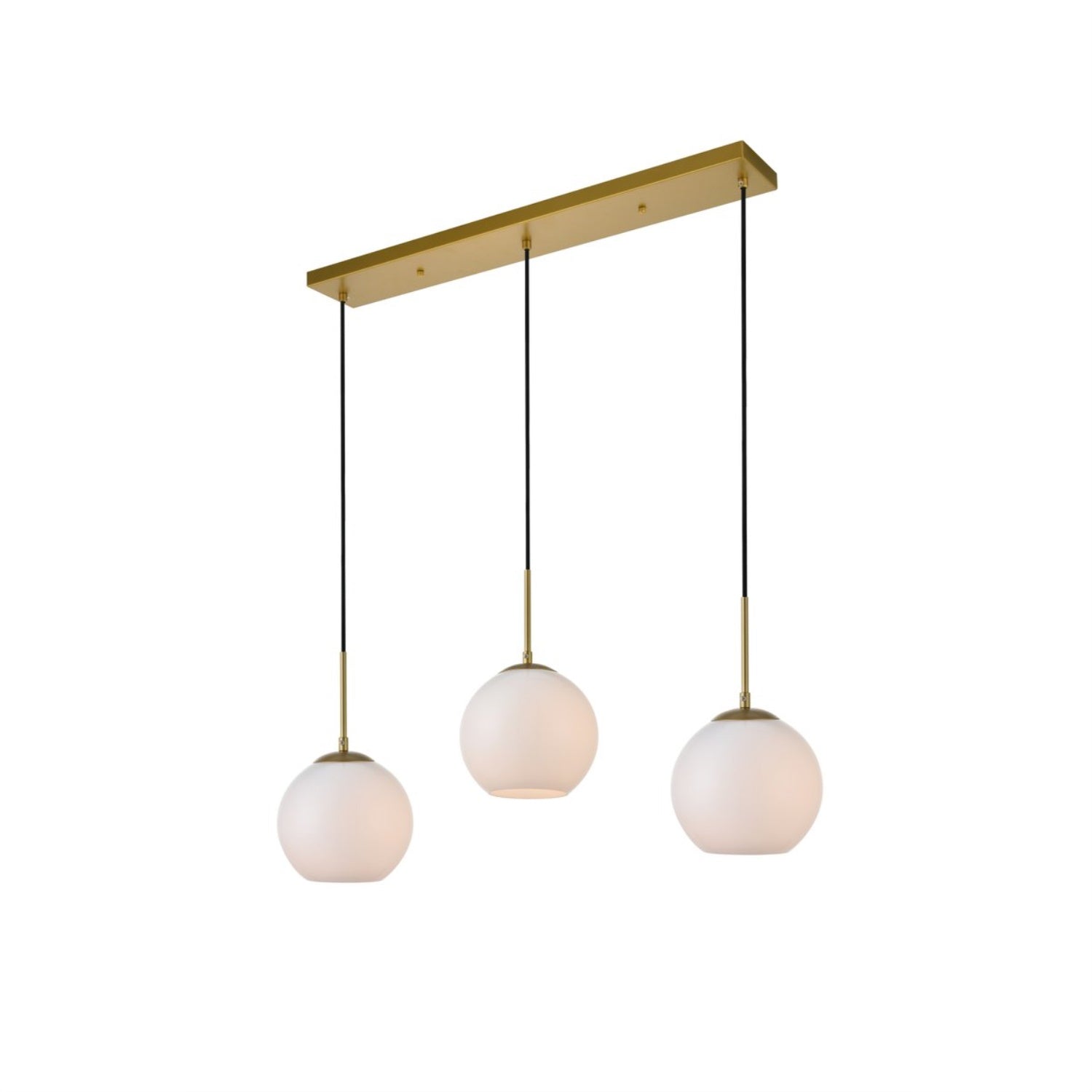 Elegant Lighting Baxter 3-Light Pendant Light, Metal & Glass, Brass/Frosted White, Model LD2237BR