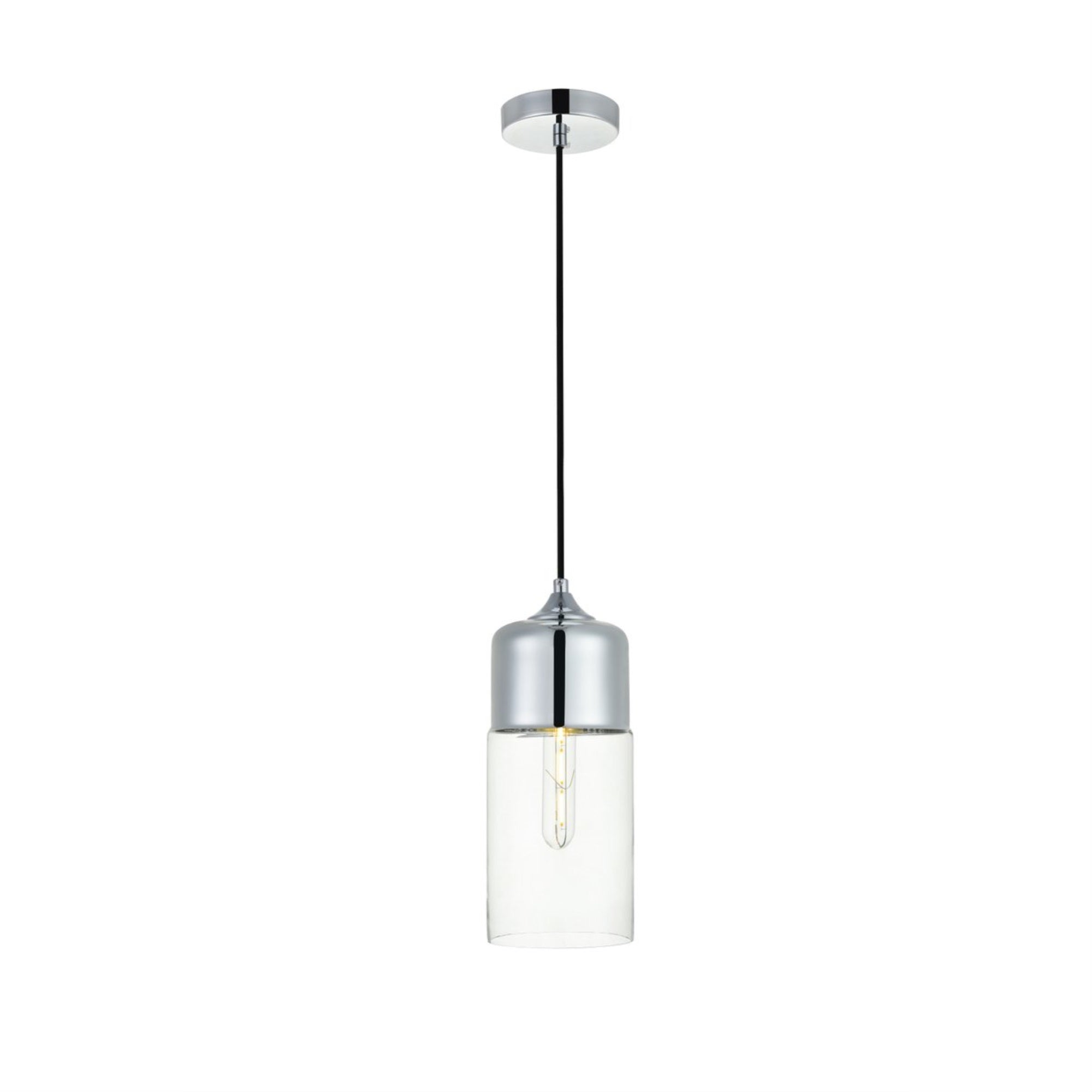Elegant Lighting Ashwell Chrome Pendant Light, Clear Glass, Iron Material