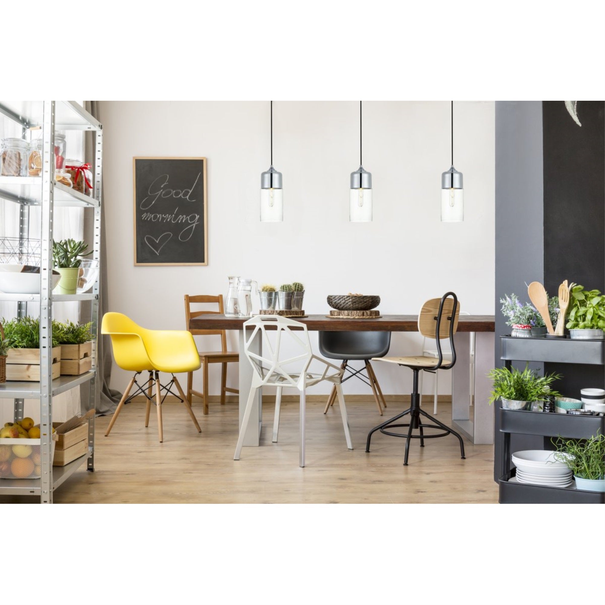 Elegant Lighting Ashwell Chrome Pendant Light, Clear Glass, Iron Material