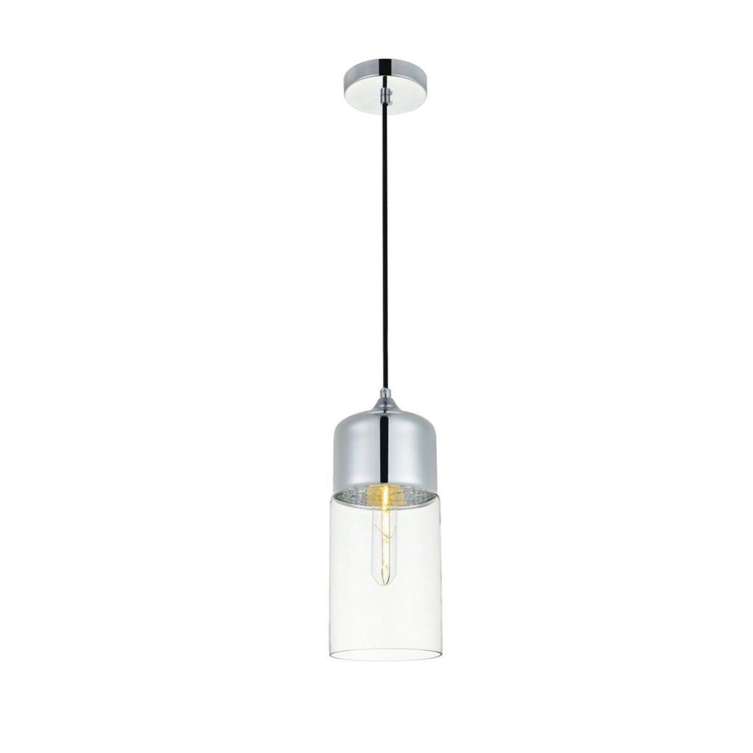Elegant Lighting Ashwell Chrome Pendant Light, Clear Glass, Iron Material