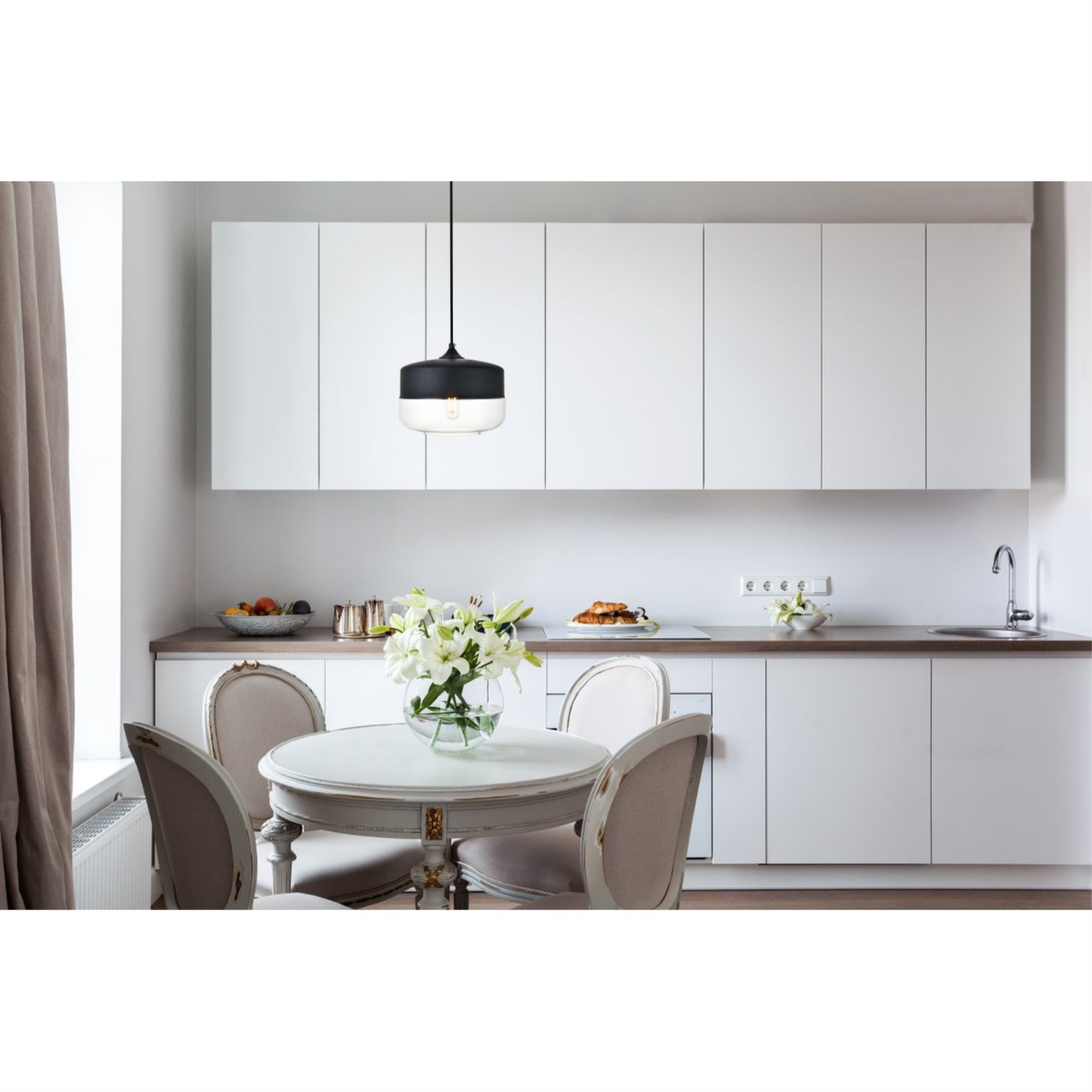Elegant Lighting Ashwell Black Pendant Light, Clear Glass, Iron, Model LD2243BK