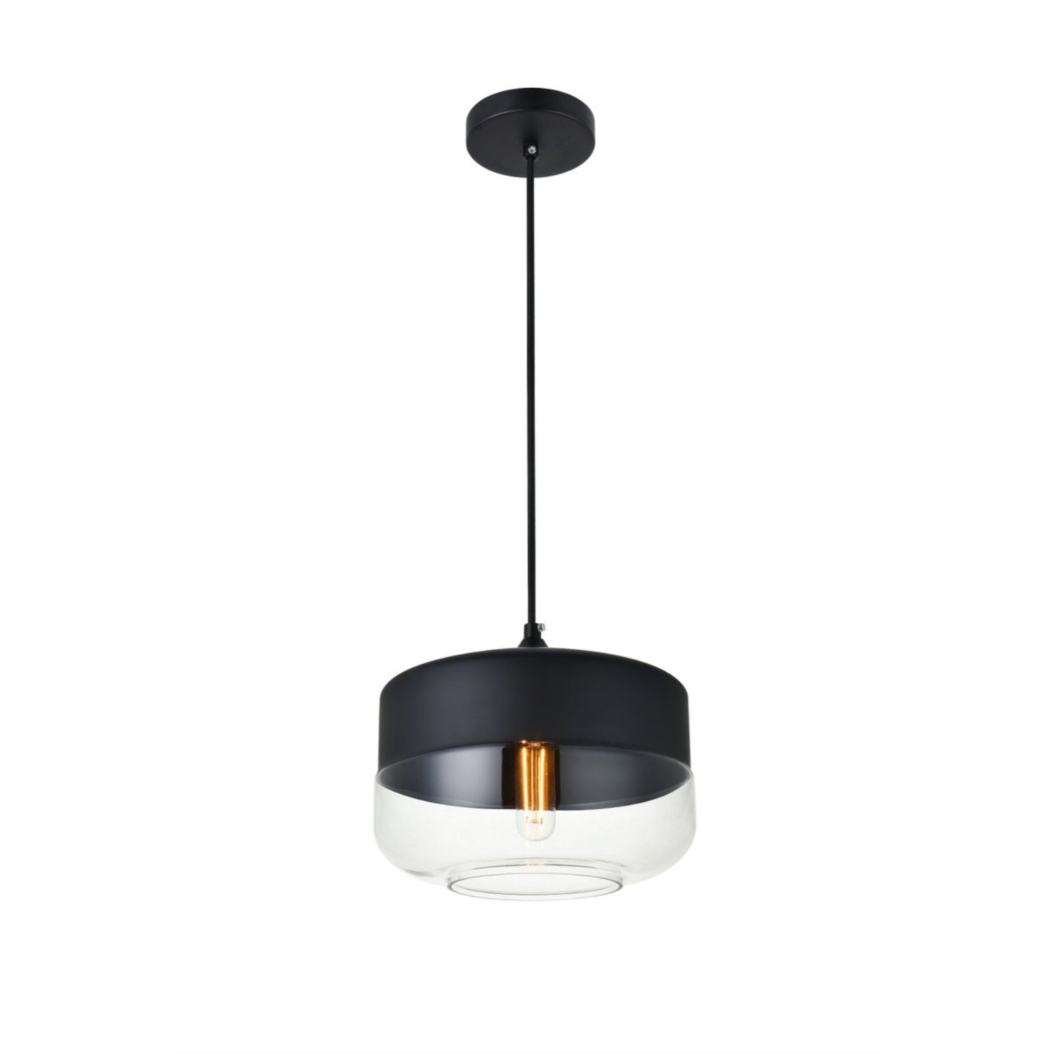Elegant Lighting Ashwell Black Pendant Light, Clear Glass, Iron, Model LD2243BK