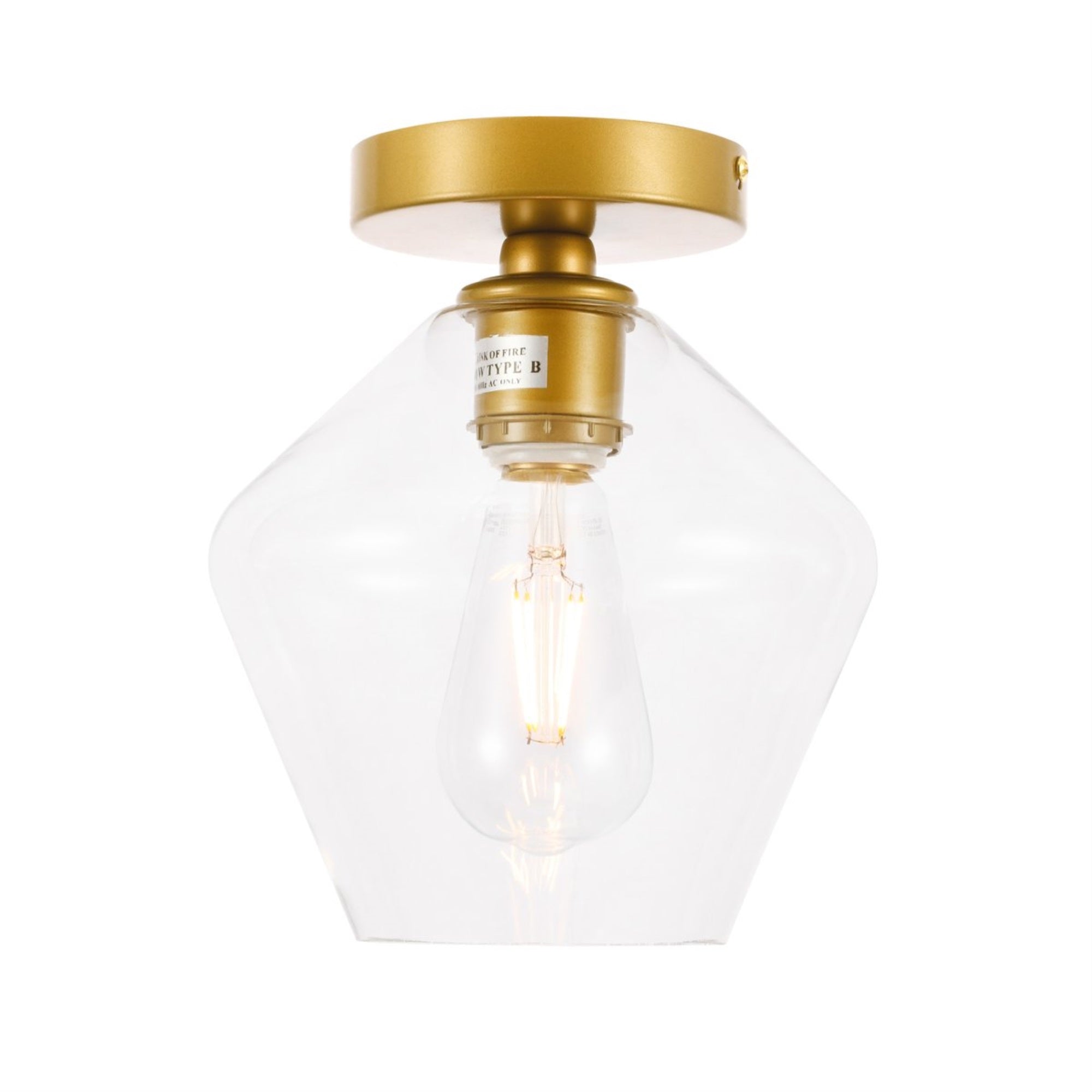 Living District Gene 1-Light Metal & Glass Flush Mount In Brass/Clear