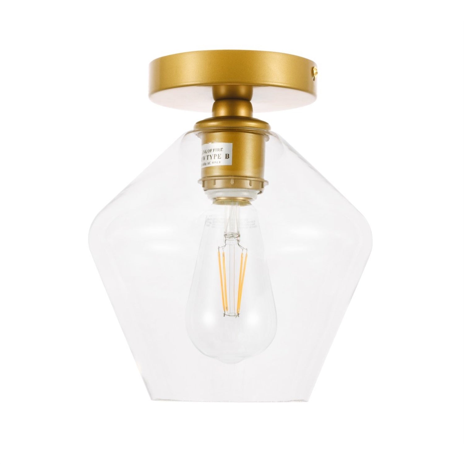 Living District Gene 1-Light Metal & Glass Flush Mount In Brass/Clear
