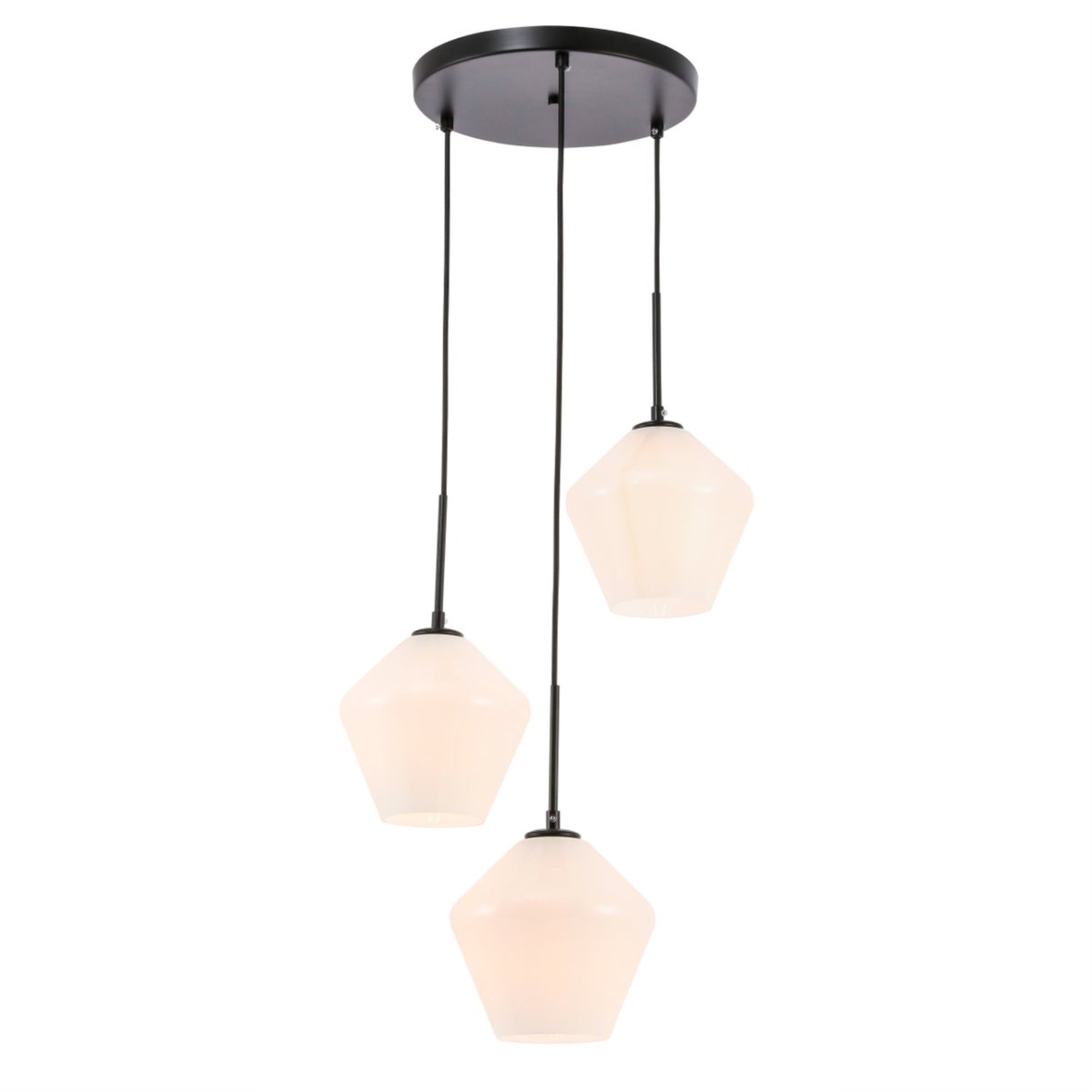 Gene 3 light Black and Frosted white glass pendant