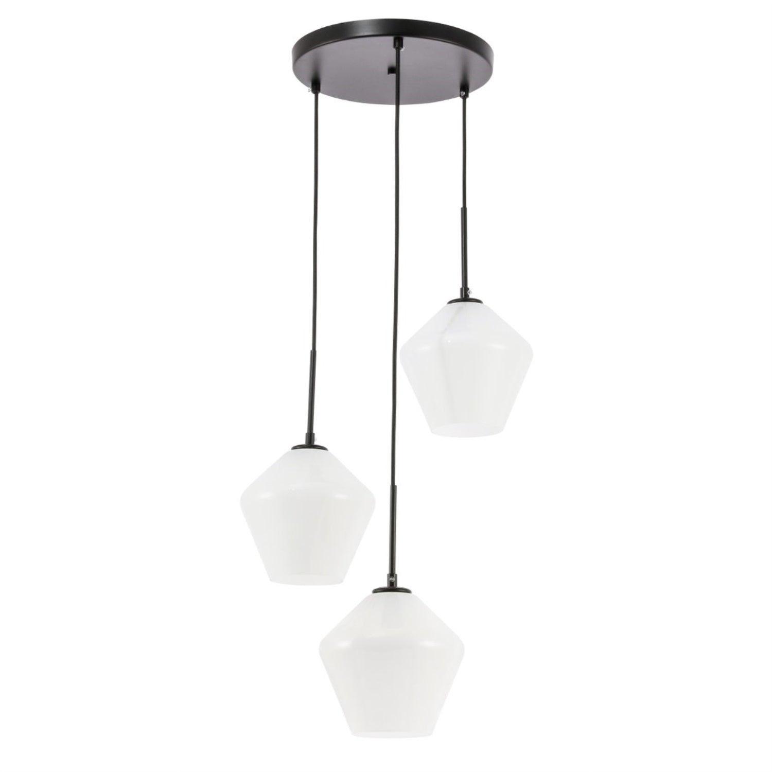 Gene 3 light Black and Frosted white glass pendant