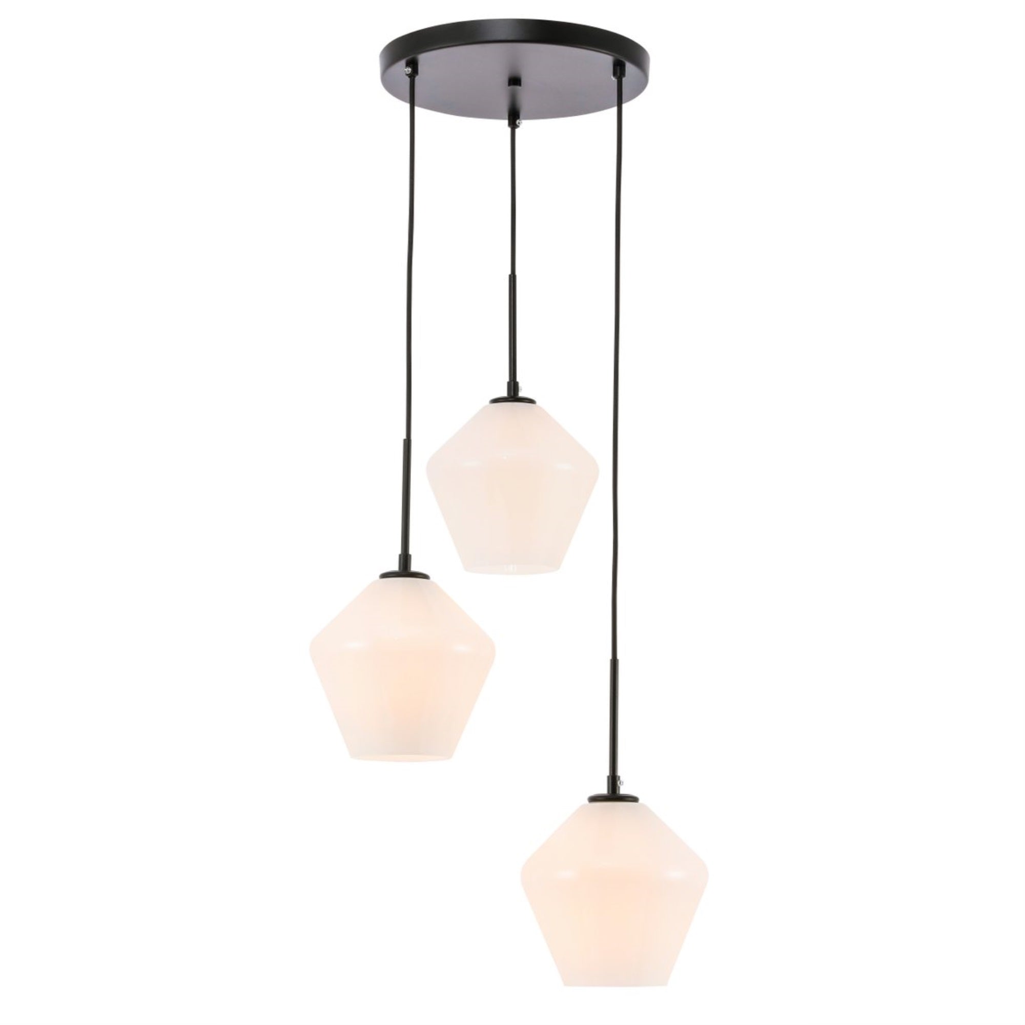 Gene 3 light Black and Frosted white glass pendant
