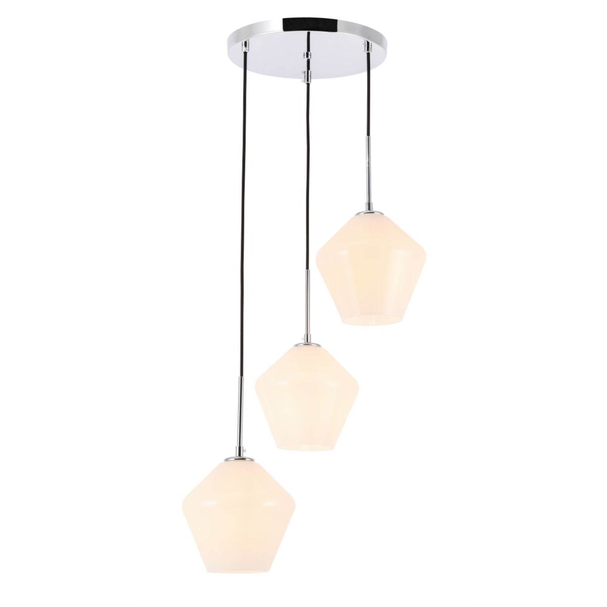 Living District 3-Light Modern Chrome Pendant - Elegant White Glass Ceiling Light Fixture