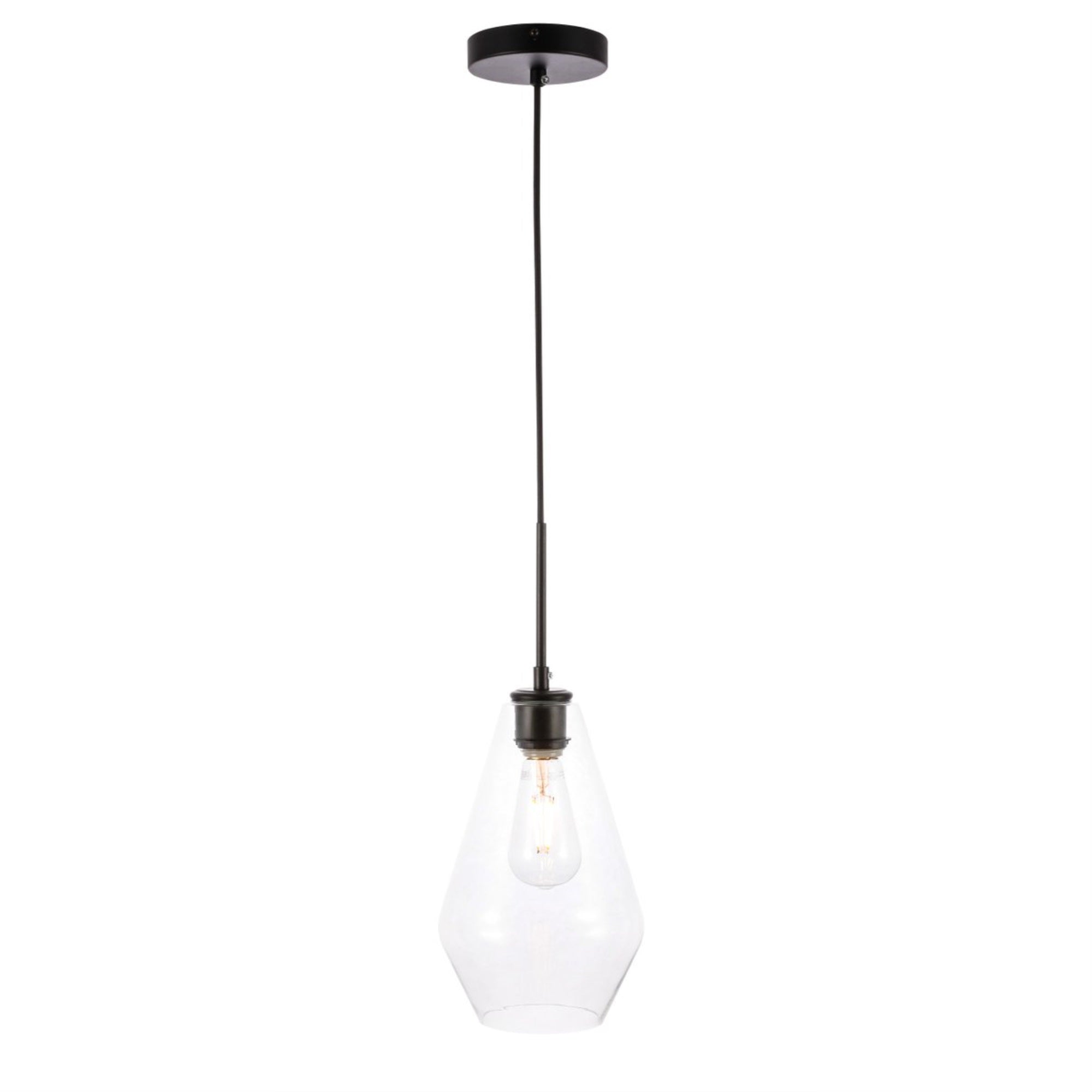 Living District Gene 1-Light Metal Pendant In Black And Clear Glass