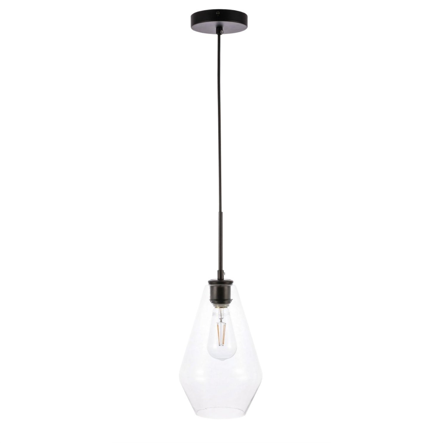 Living District Gene 1-Light Metal Pendant In Black And Clear Glass