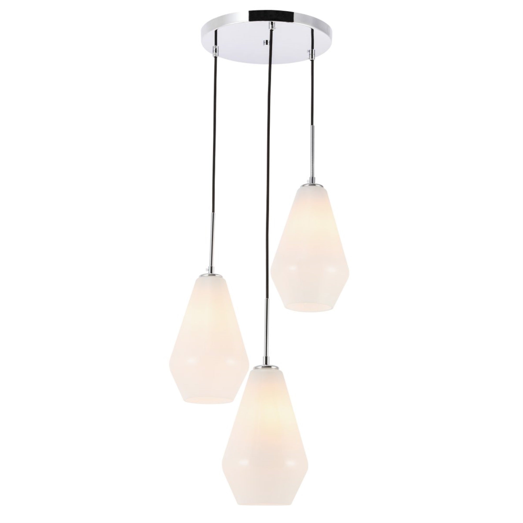 Elegant Lighting Chrome 3-Light Pendant - Modern Frosted White Glass Ceiling Fixture