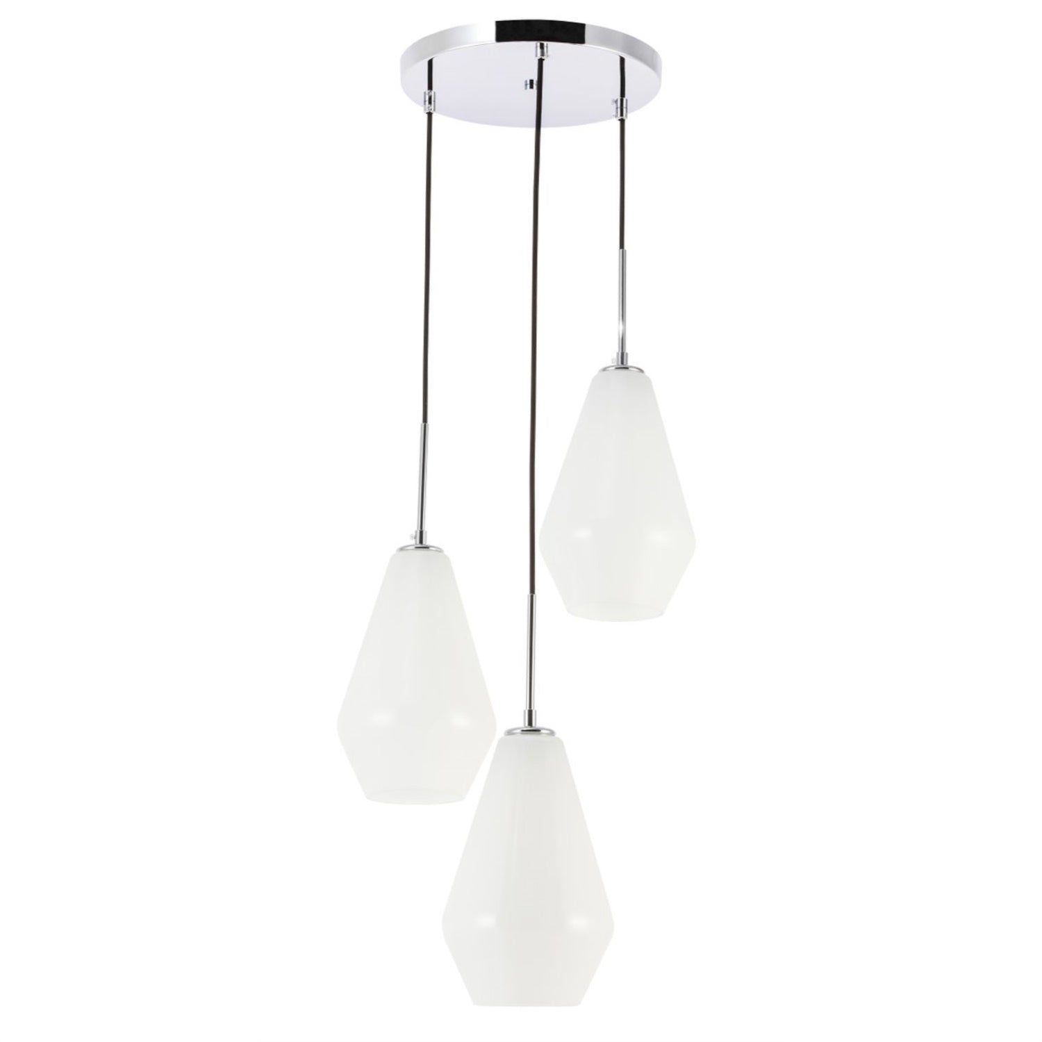 Elegant Lighting Chrome 3-Light Pendant - Modern Frosted White Glass Ceiling Fixture
