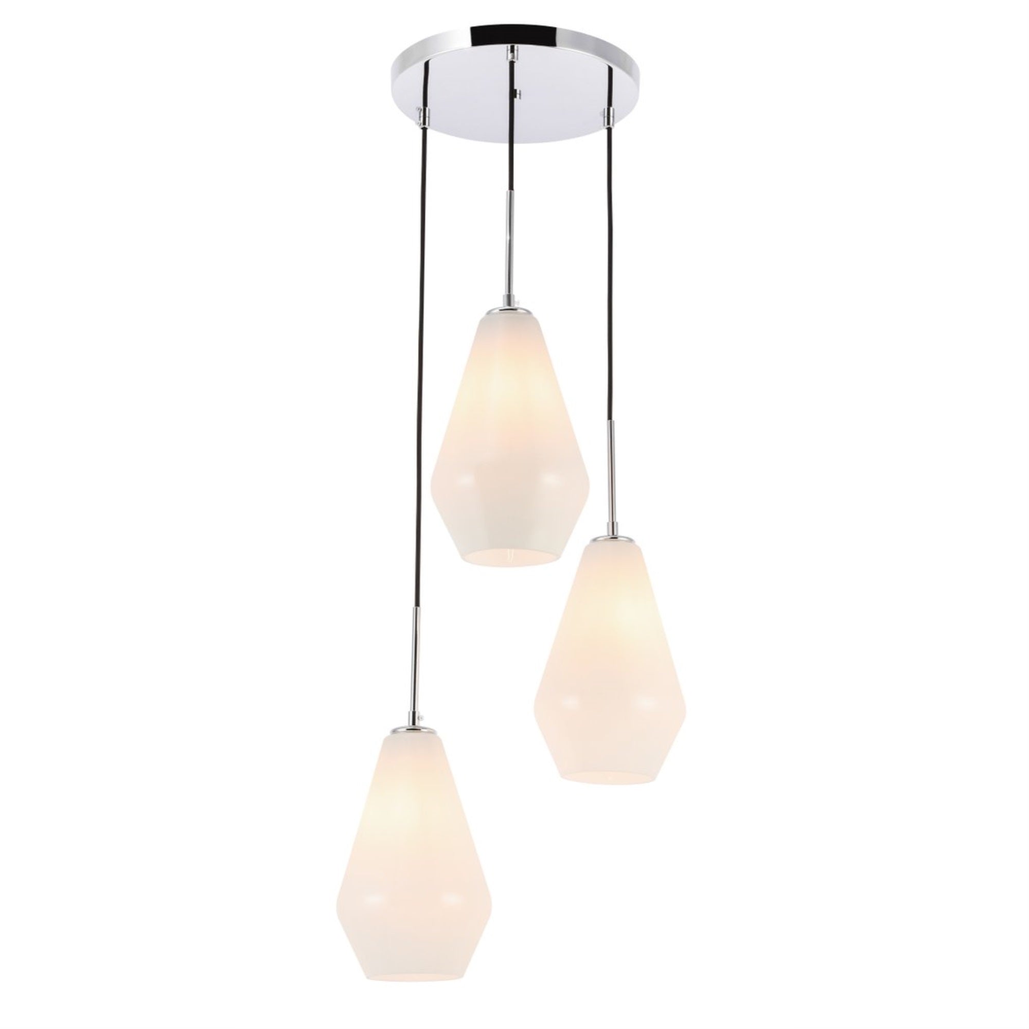 Elegant Lighting Chrome 3-Light Pendant - Modern Frosted White Glass Ceiling Fixture