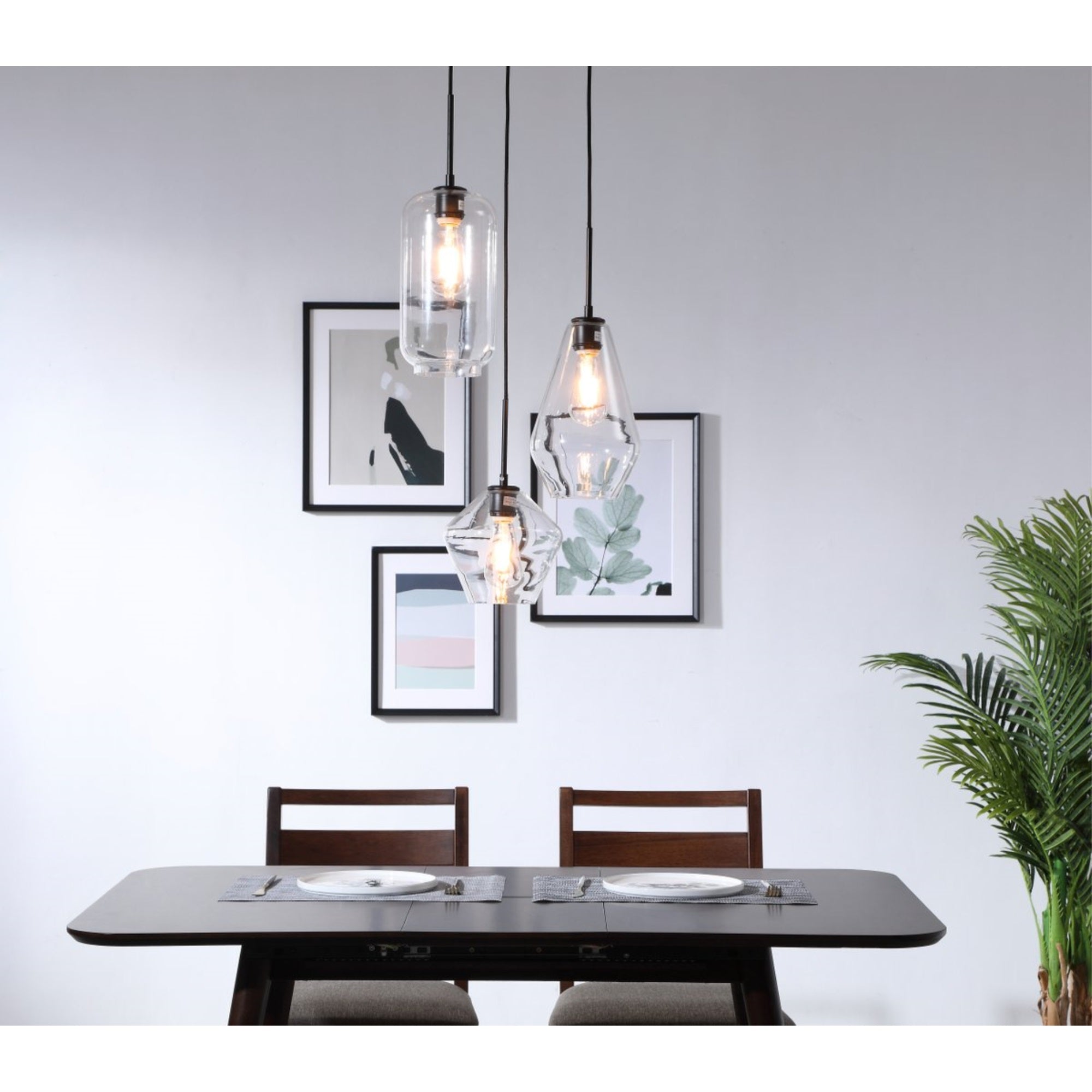 Living District 3-Light Pendant Light, Black Iron with Clear Glass, Model LD2268BK