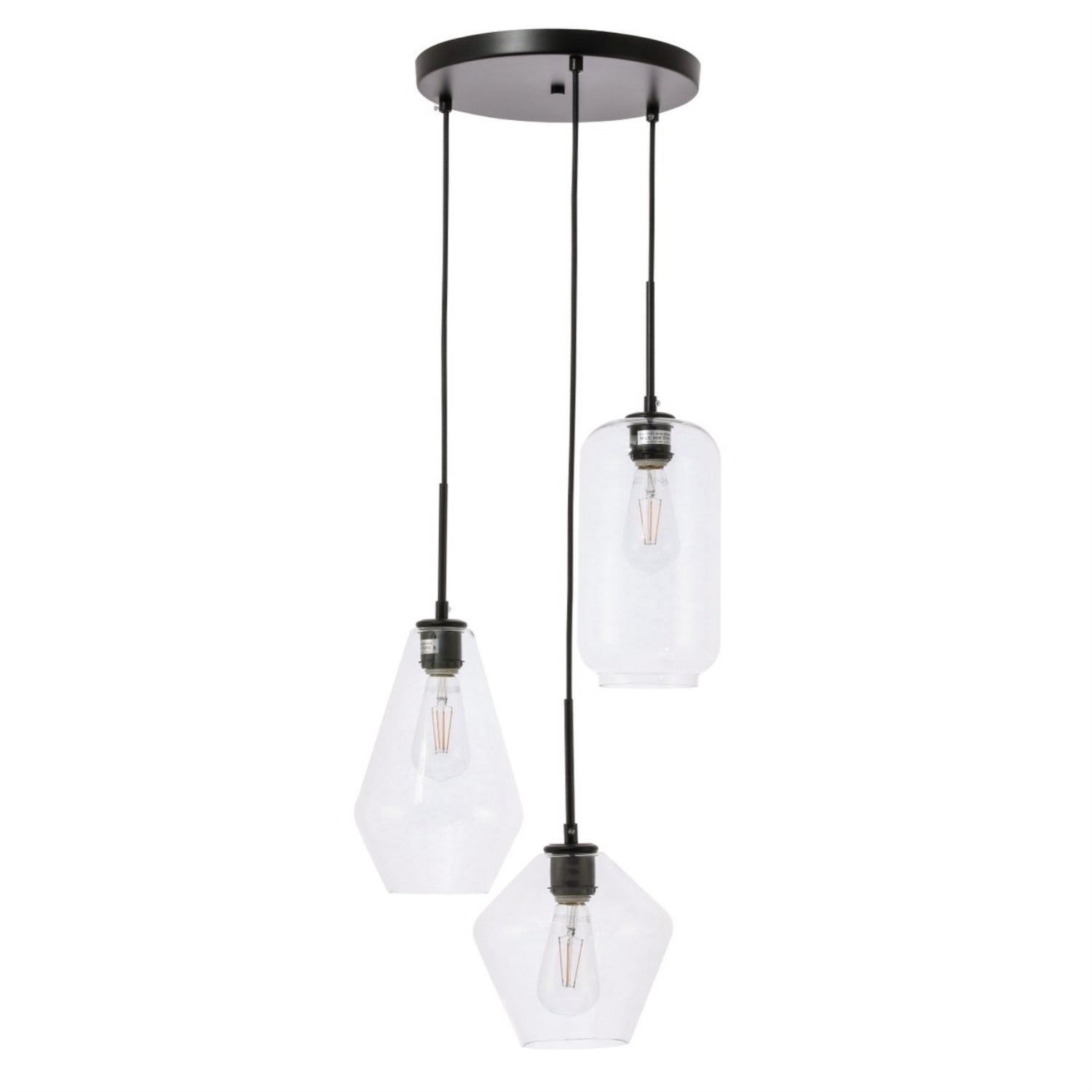 Living District 3-Light Pendant Light, Black Iron with Clear Glass, Model LD2268BK