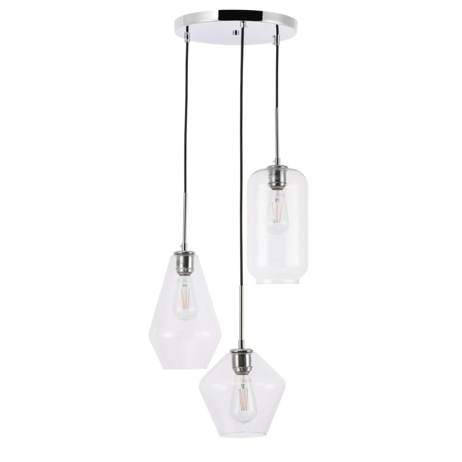 Living District Gene 3 Lt Chrome And Clear Glass Pendant