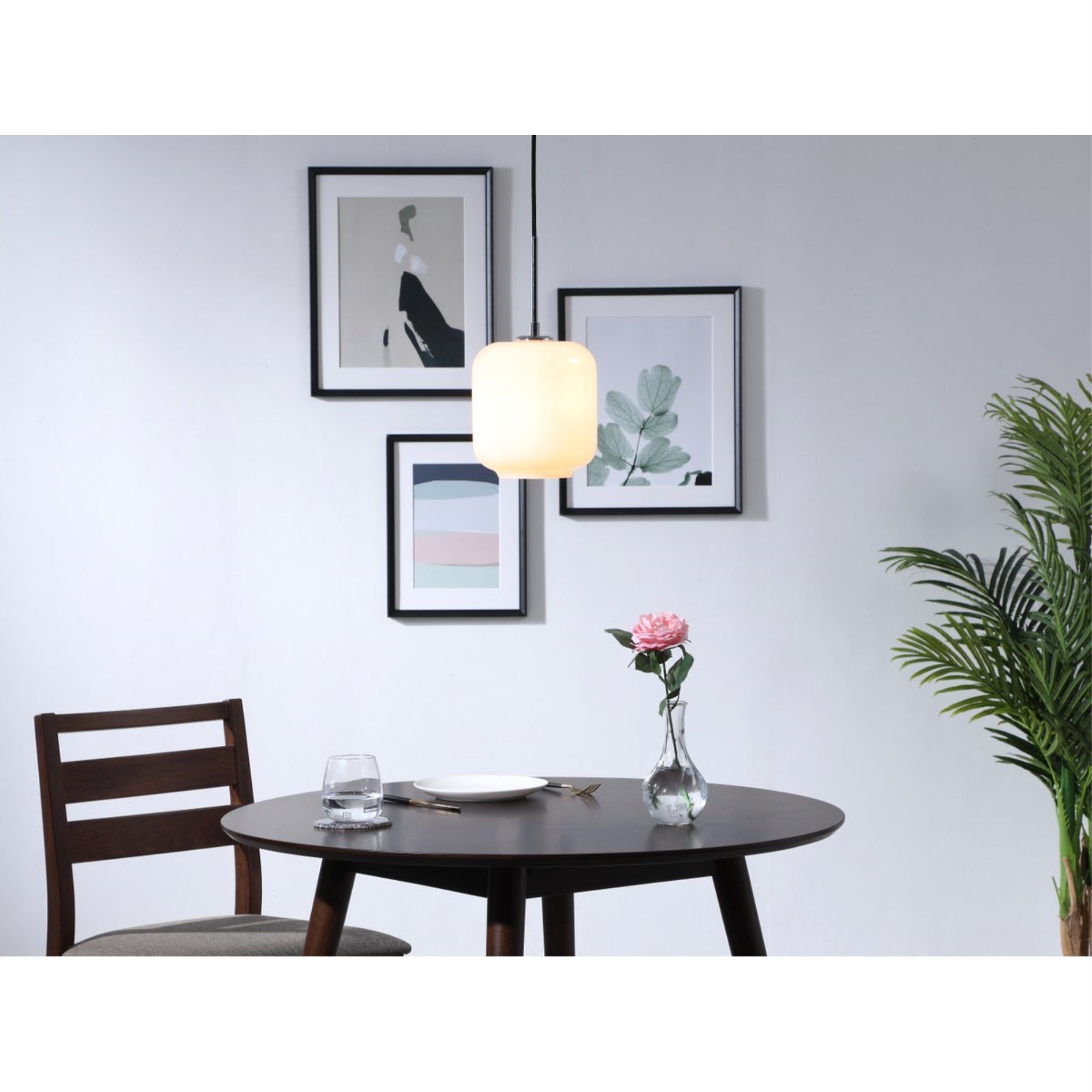 Living District Pendant Light, 1 Light, Chrome Finish, Frosted White Glass, Model LD2273C