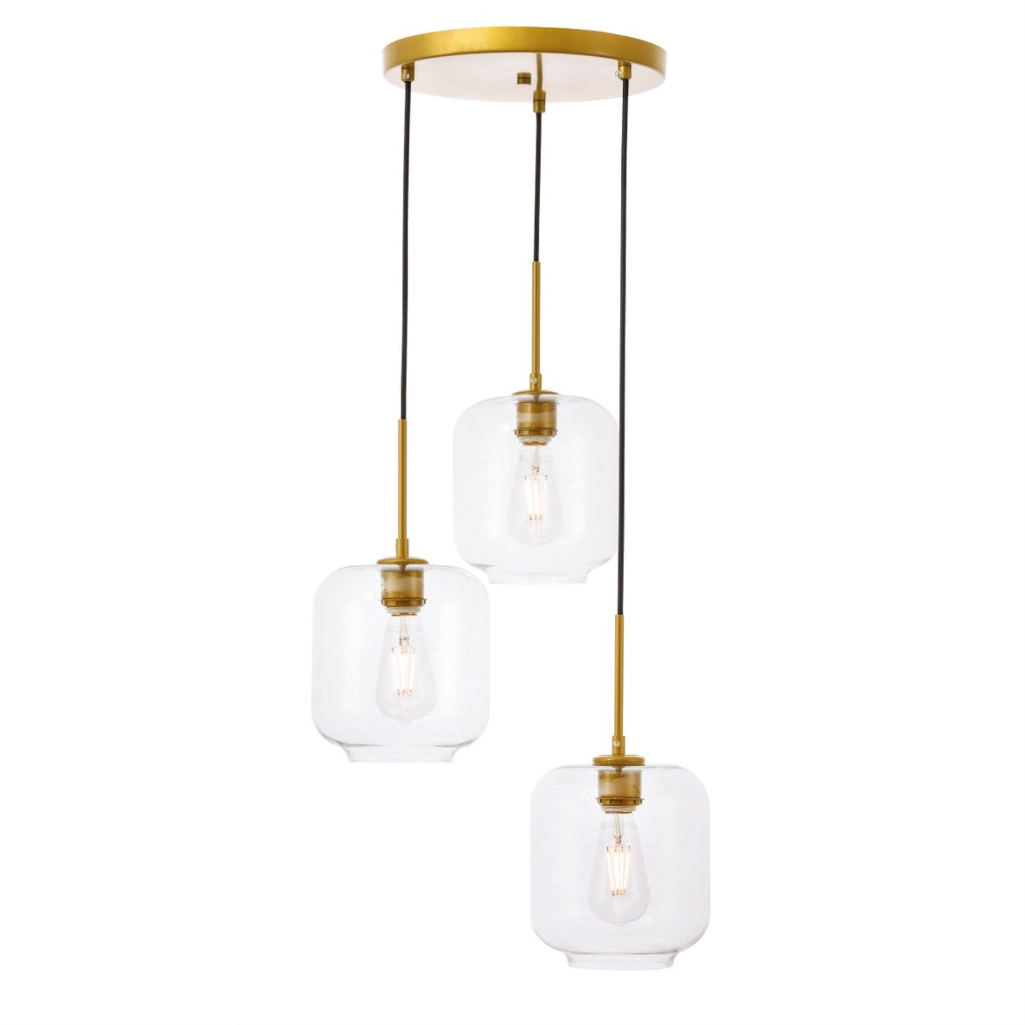 Collier 3 light Brass and Clear glass pendant