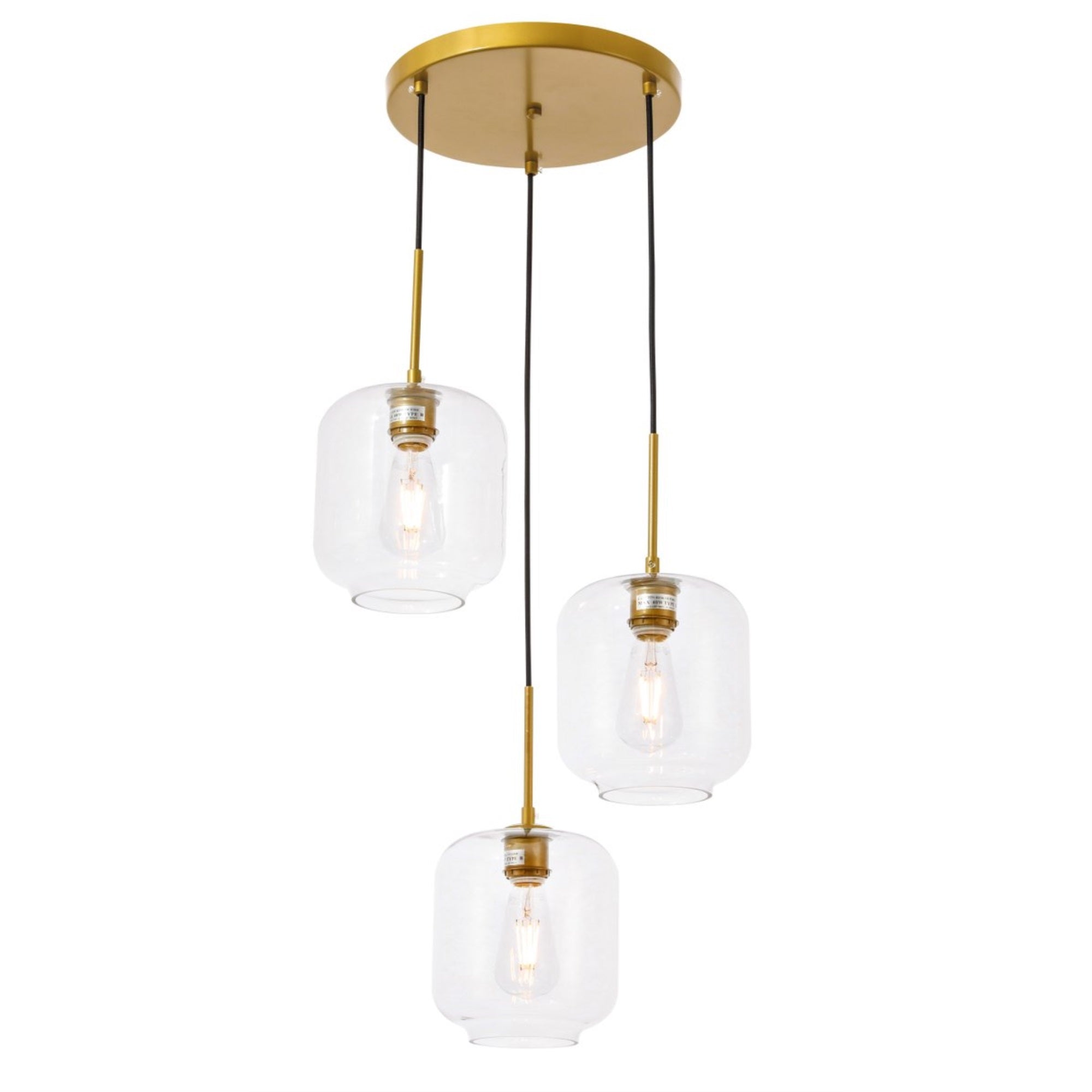 Collier 3 light Brass and Clear glass pendant