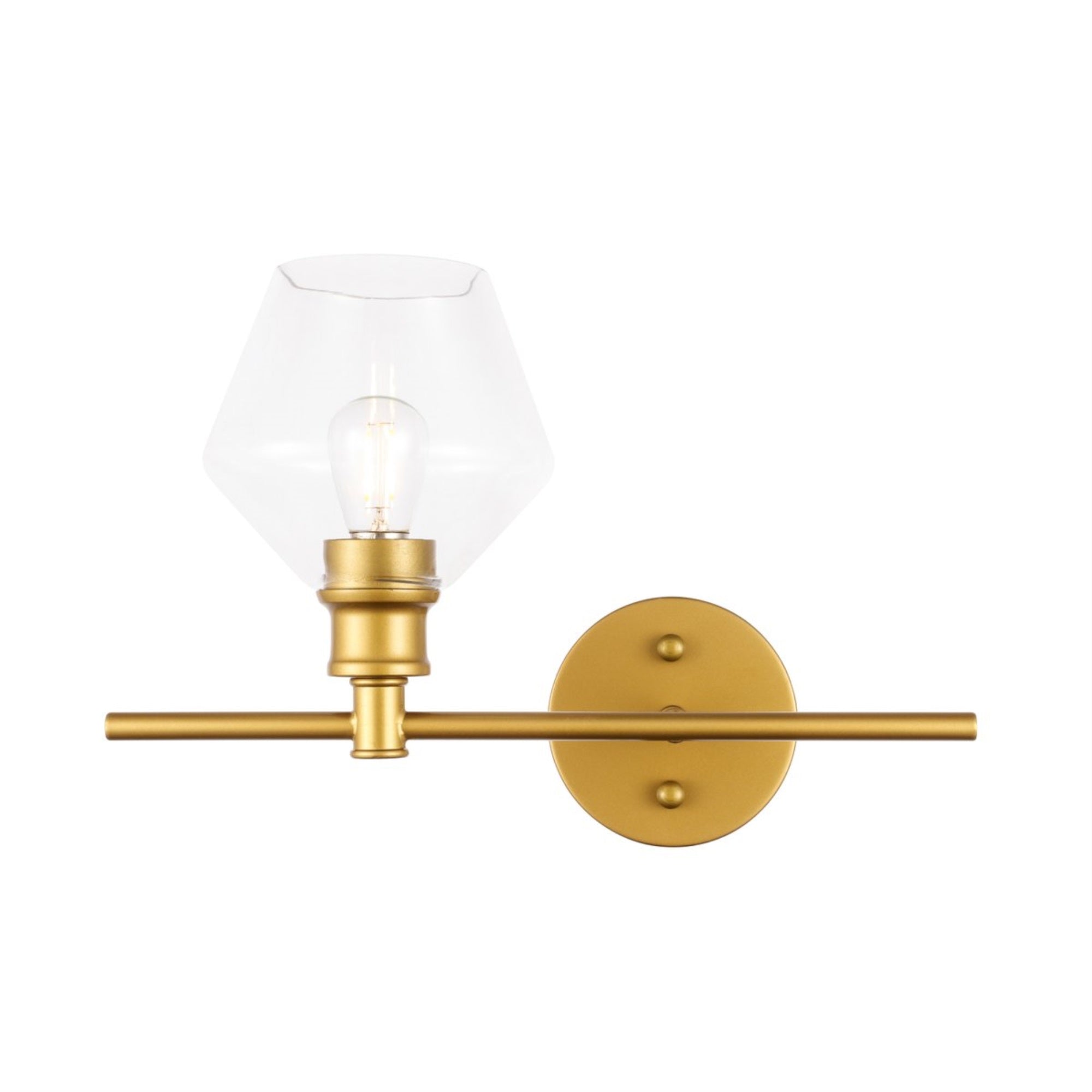 Living District Brass Wall Sconce - 1 Light Clear Glass Right Fixture For Modern Decor