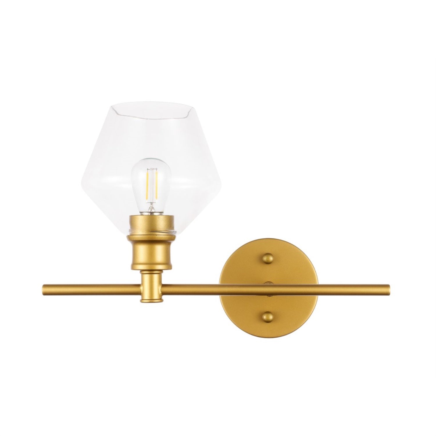 Living District Brass Wall Sconce - 1 Light Clear Glass Right Fixture For Modern Decor