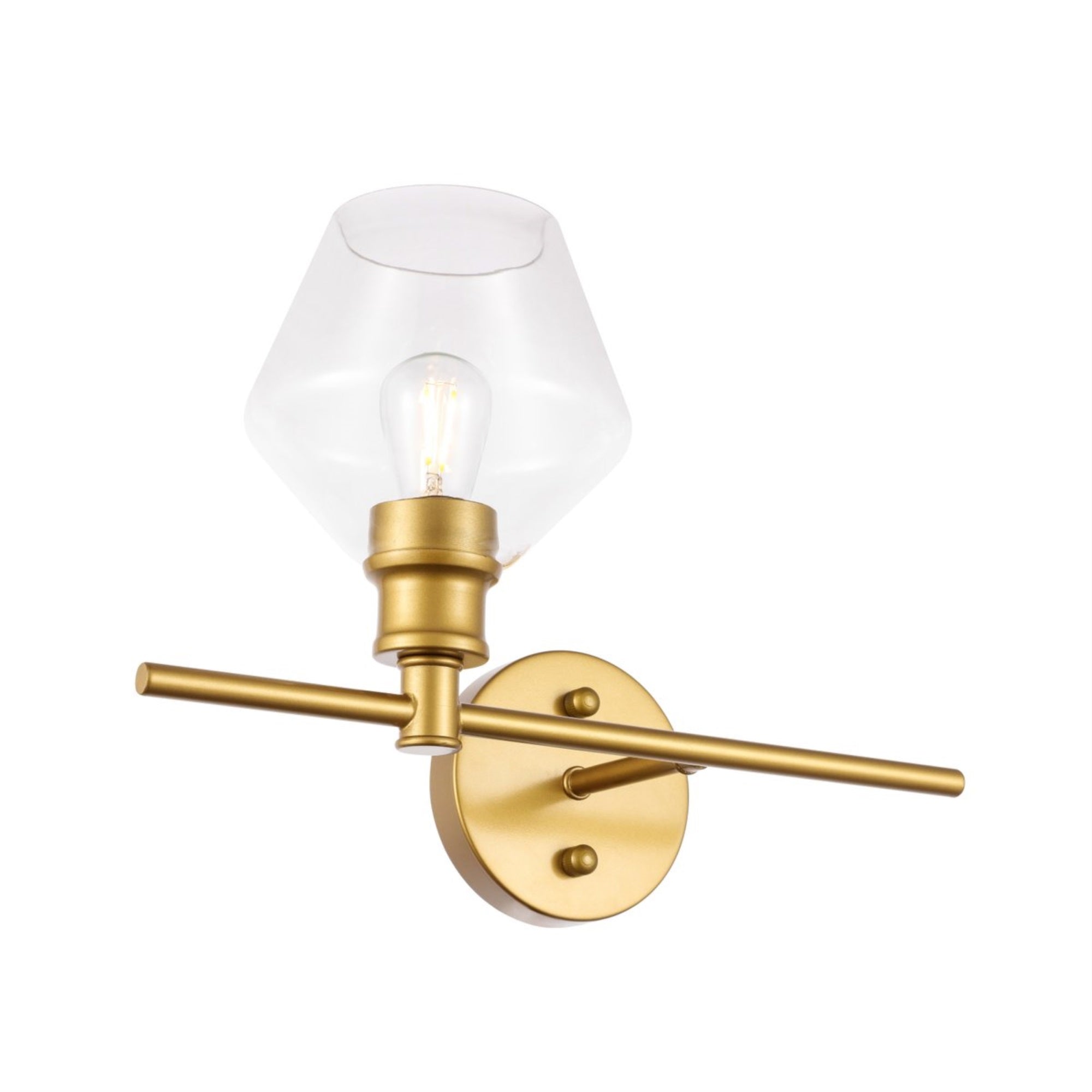 Living District Brass Wall Sconce - 1 Light Clear Glass Right Fixture For Modern Decor