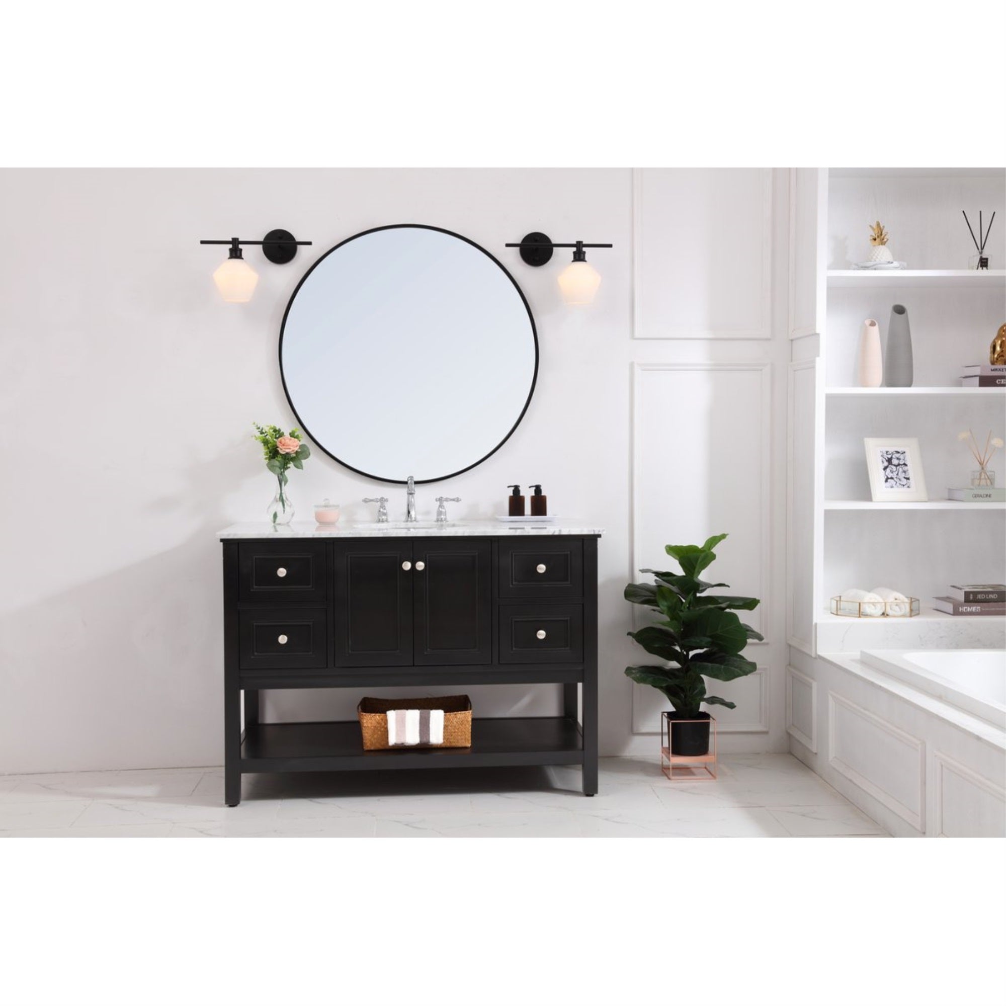 Living District Black Iron Wall Sconce With Frosted White Glass - 1 Light Decorative Fixture