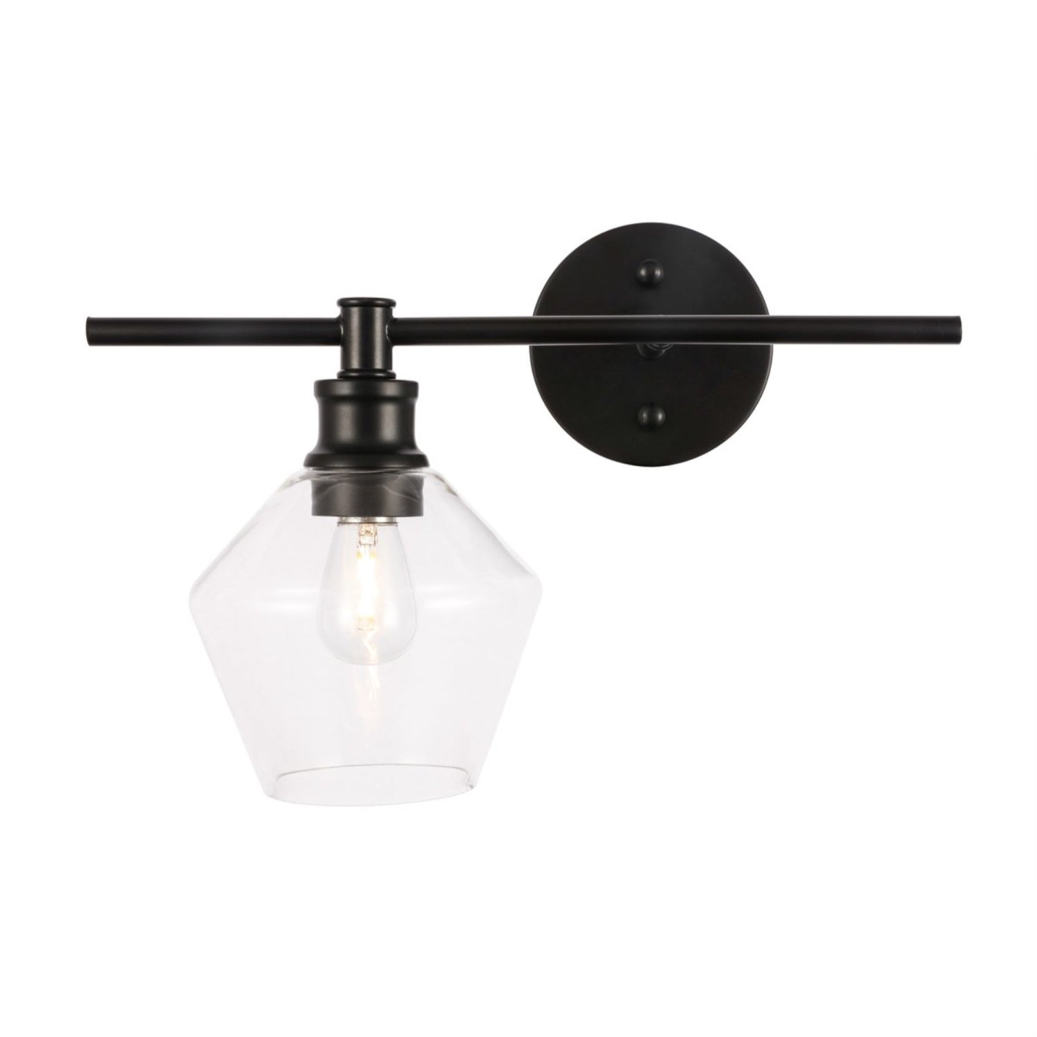 Living District Black Iron Wall Sconce With Clear Glass Shade, 1 Light