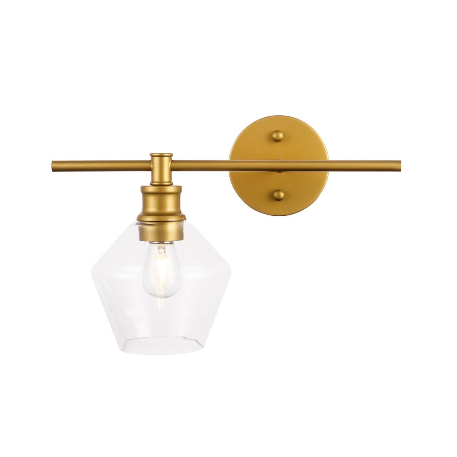 Living District Brass Wall Sconce - 1 Light Clear Glass Shade, Modern Home Lighting Fixture