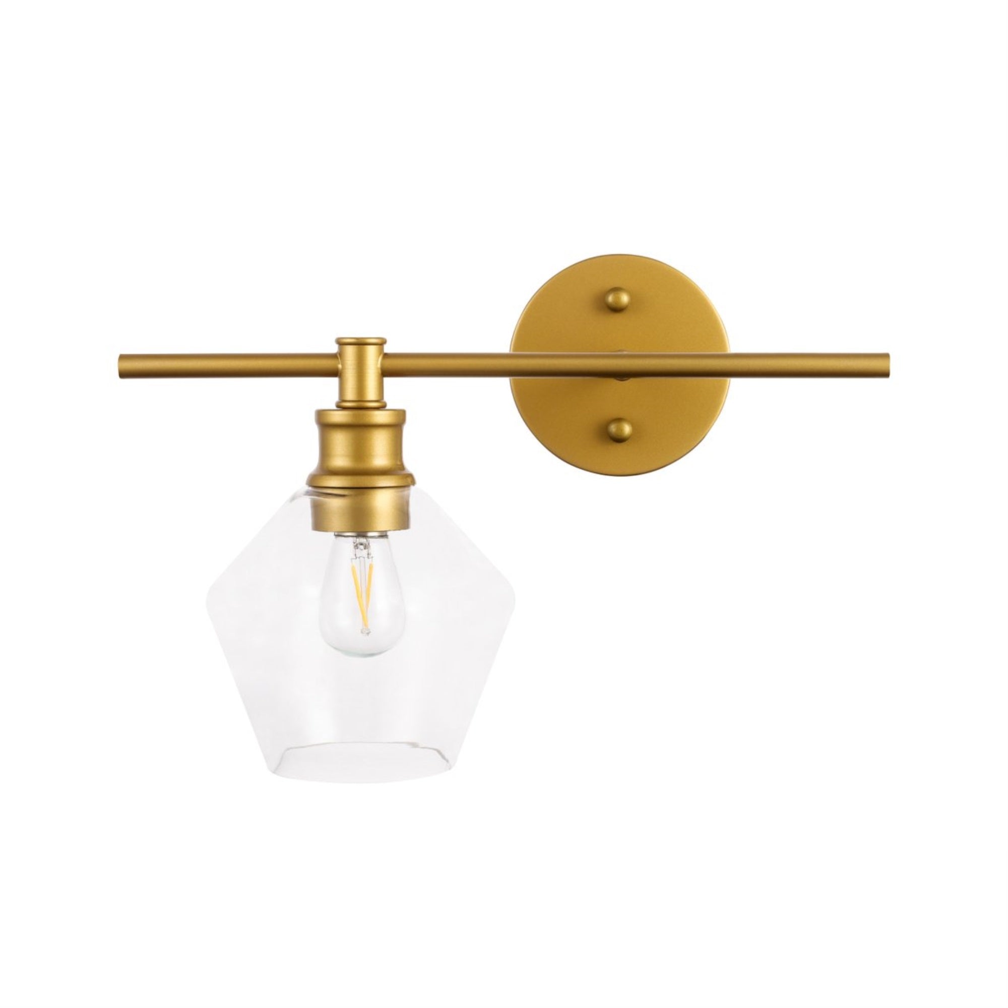 Living District Brass Wall Sconce - 1 Light Clear Glass Shade, Modern Home Lighting Fixture